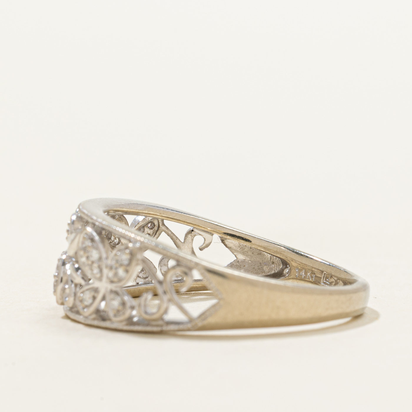 Diamond Openwork Floral & Butterfly Dome Ring | 0.15ctw | SZ 9