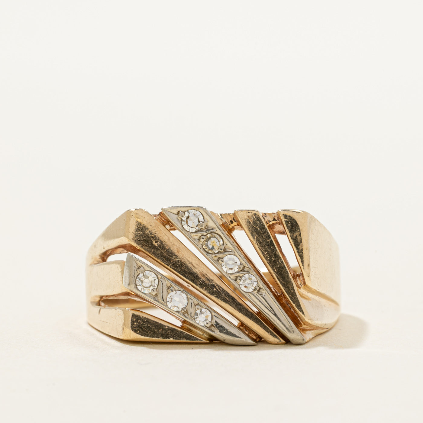 Two Tone Diamond Openwork Signet Ring | 0.17ctw | SZ 12.5