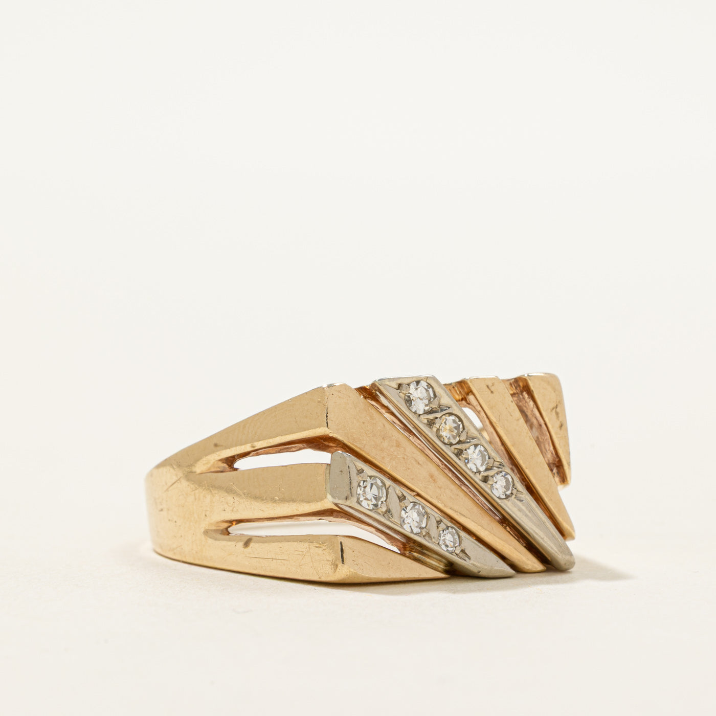 Two Tone Diamond Openwork Signet Ring | 0.17ctw | SZ 12.5