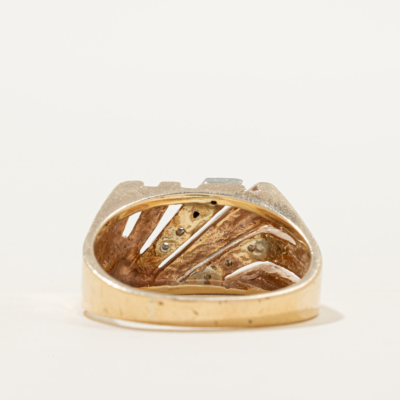 Two Tone Diamond Openwork Signet Ring | 0.17ctw | SZ 12.5