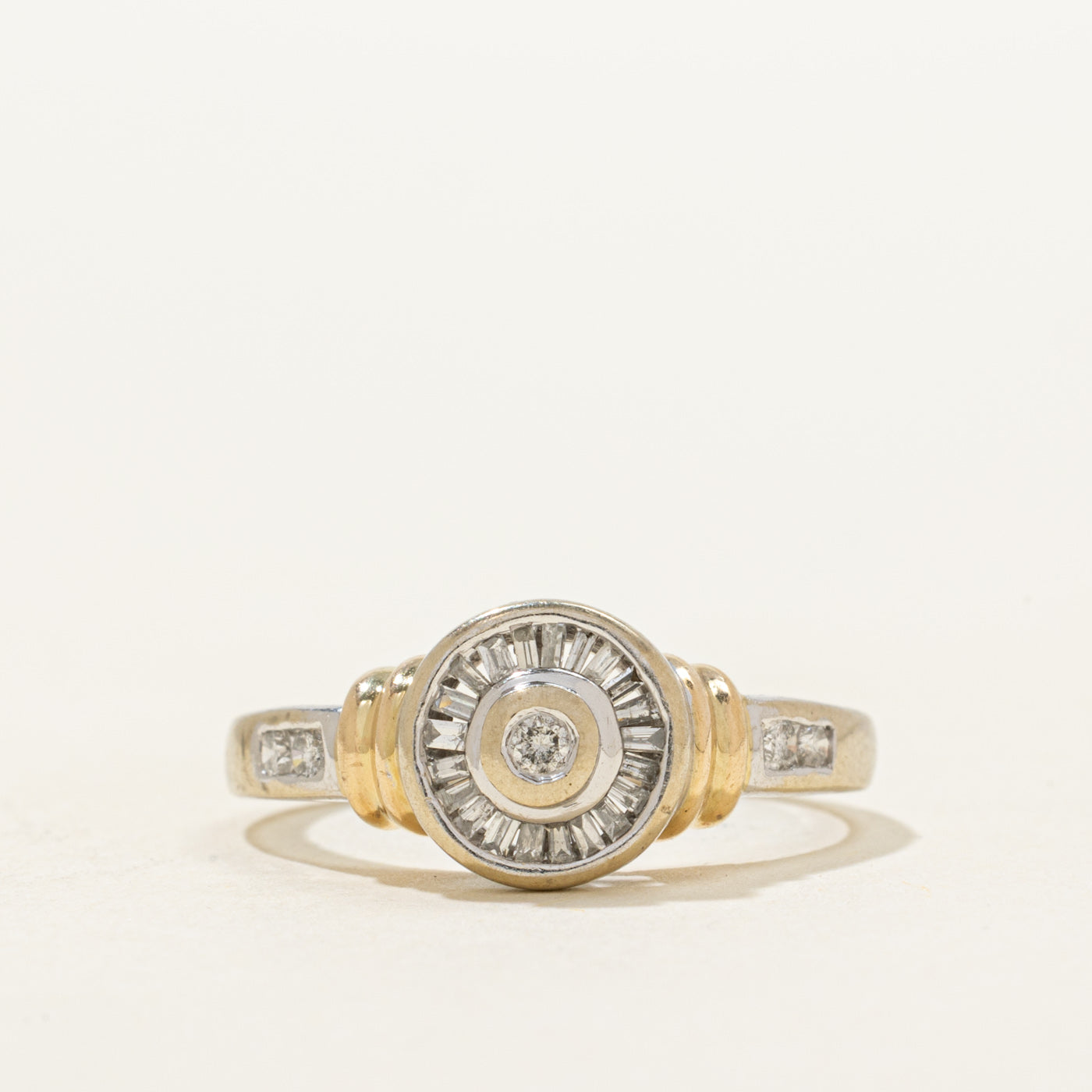 Two Tone Baguette Cut Diamond Halo Ring | 0.25ctw | SZ 7