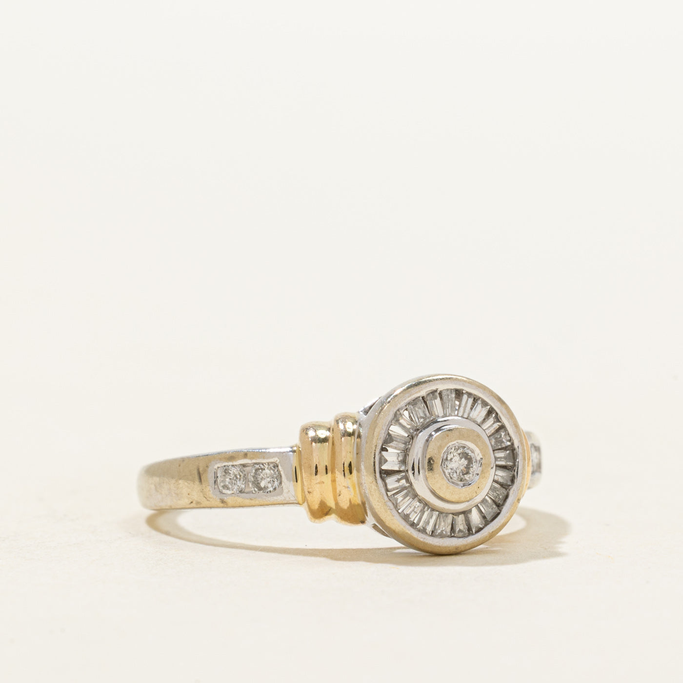 Two Tone Baguette Cut Diamond Halo Ring | 0.25ctw | SZ 7