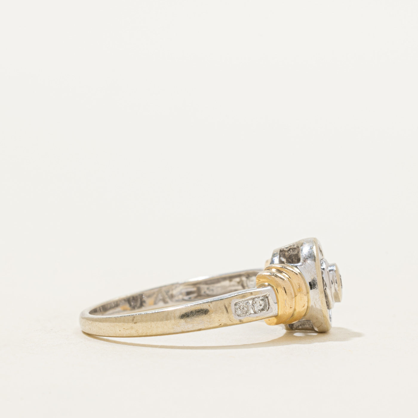 Two Tone Baguette Cut Diamond Halo Ring | 0.25ctw | SZ 7