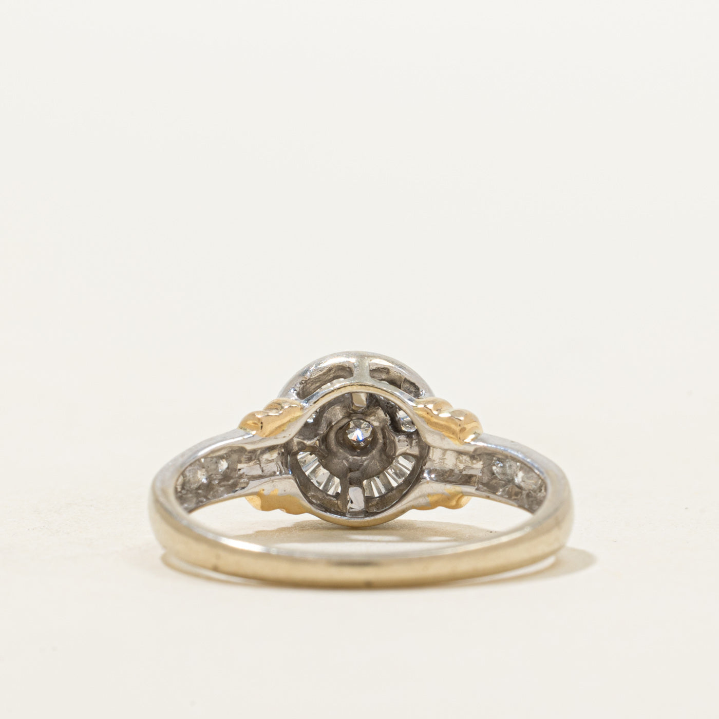 Two Tone Baguette Cut Diamond Halo Ring | 0.25ctw | SZ 7