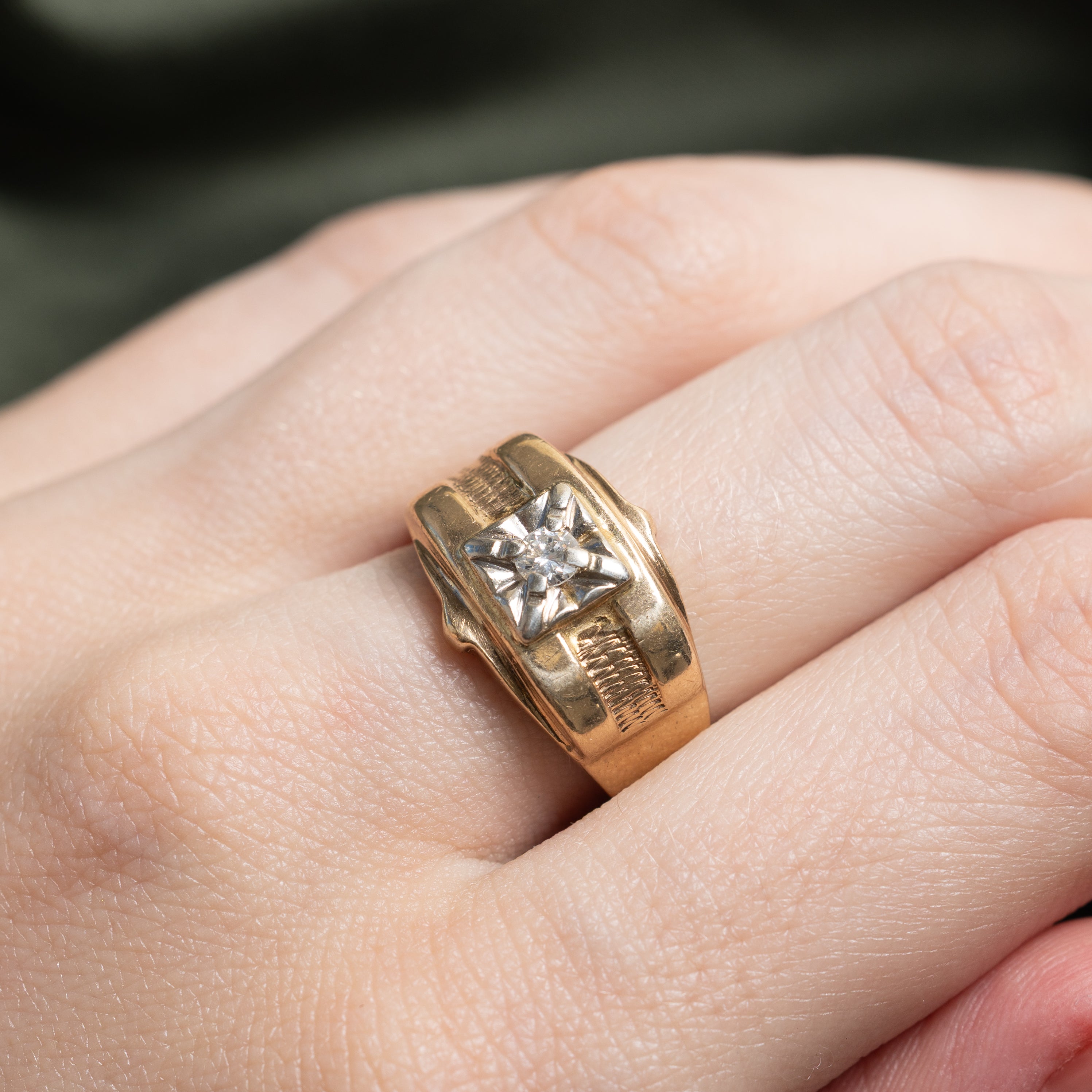 Two Tone Diamond Textured Statement Ring | 0.14ct | SZ 8