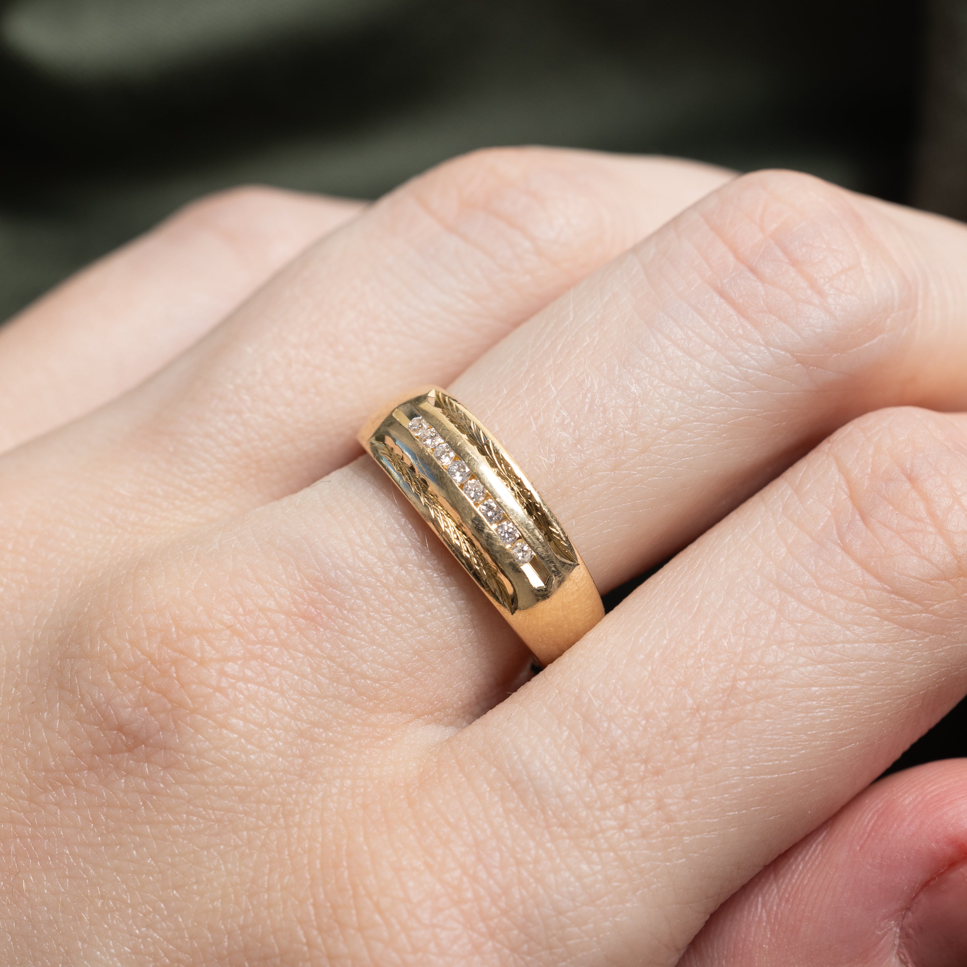 Channel Set Diamond Textured Dome Ring | 0.10ctw | SZ 7.5