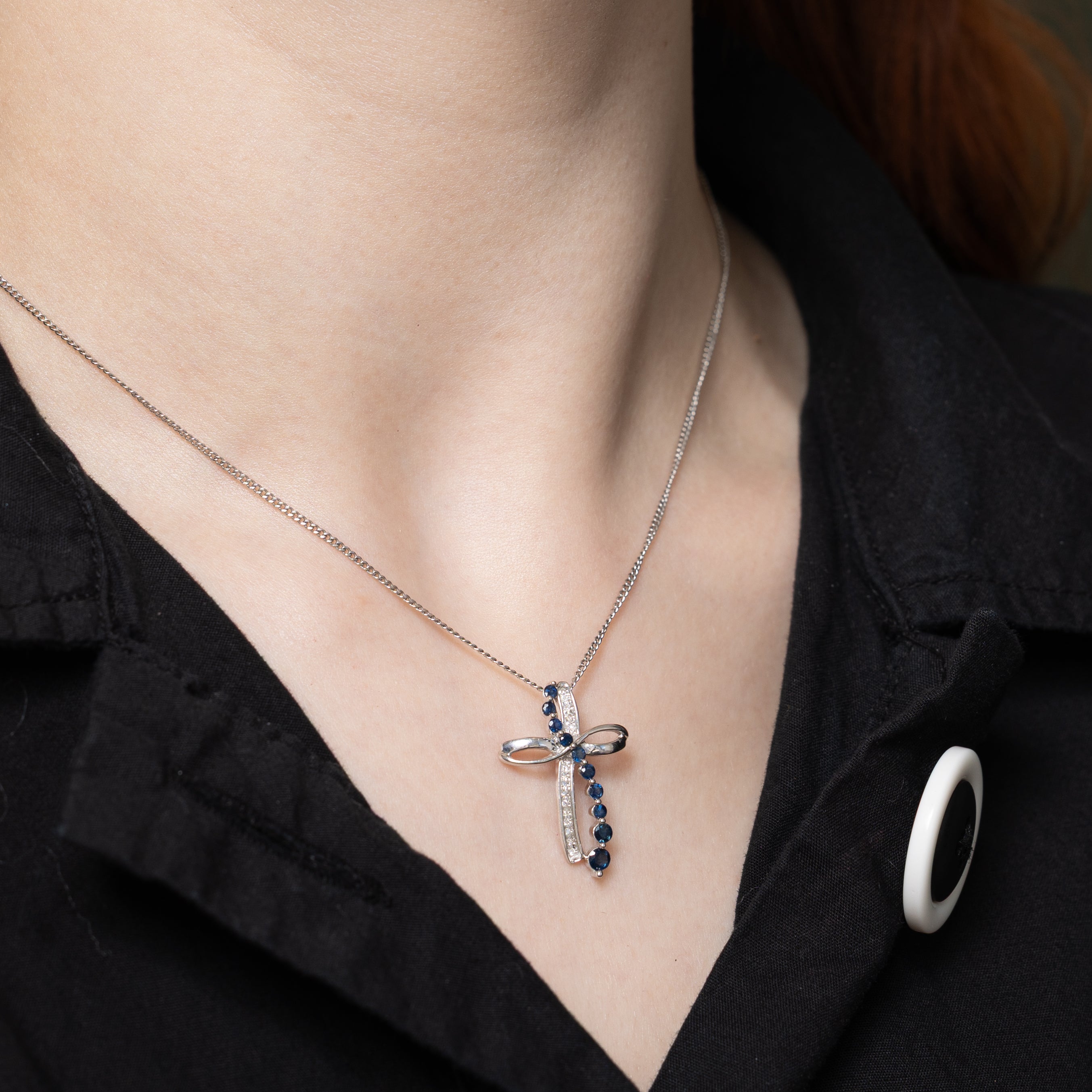 Sapphire & Diamond Cross Journey Pendant | 0.36ctw, 0.02ctw