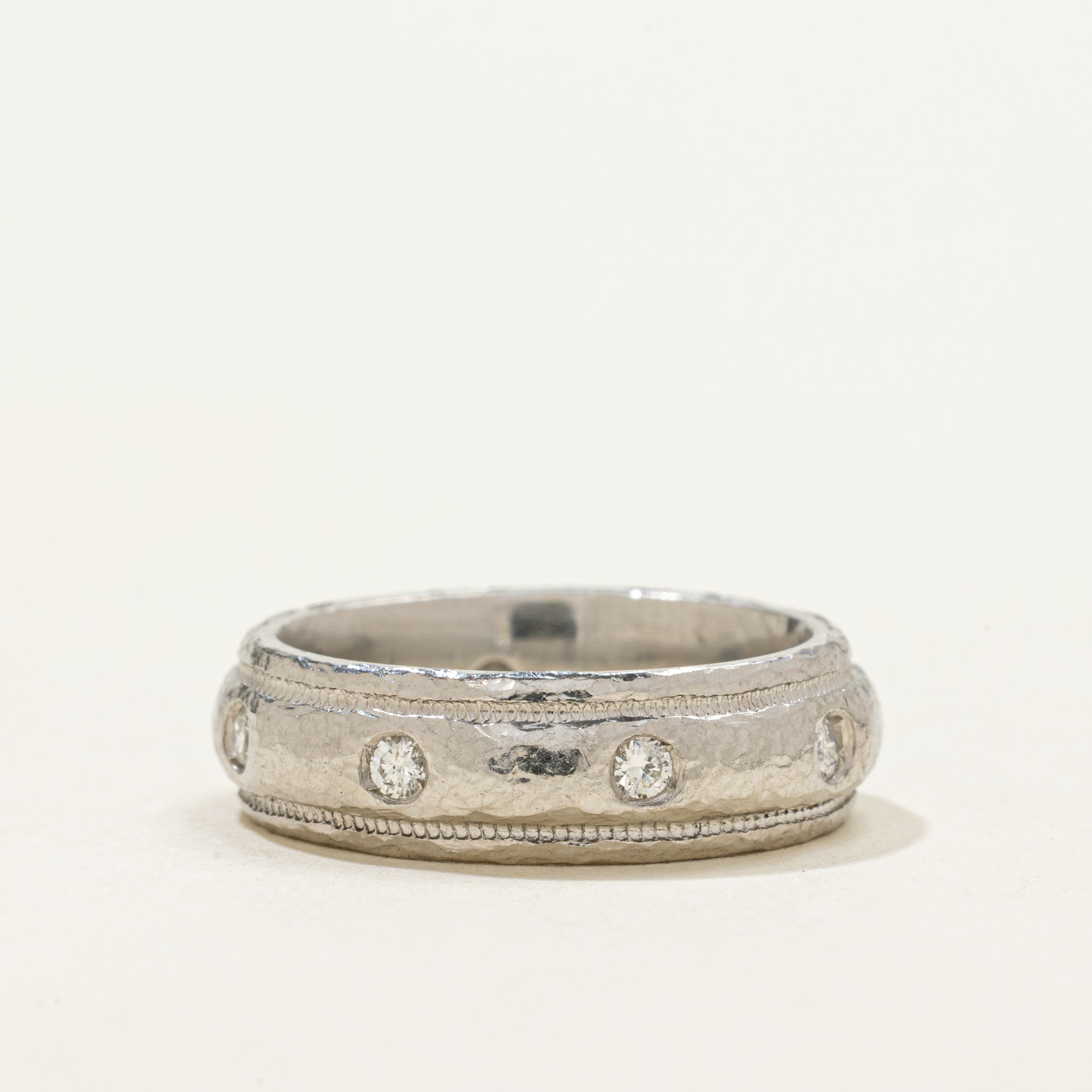 Flush Set Diamond Textured Band | 0.16ctw | 5.20mm | SZ 3.5
