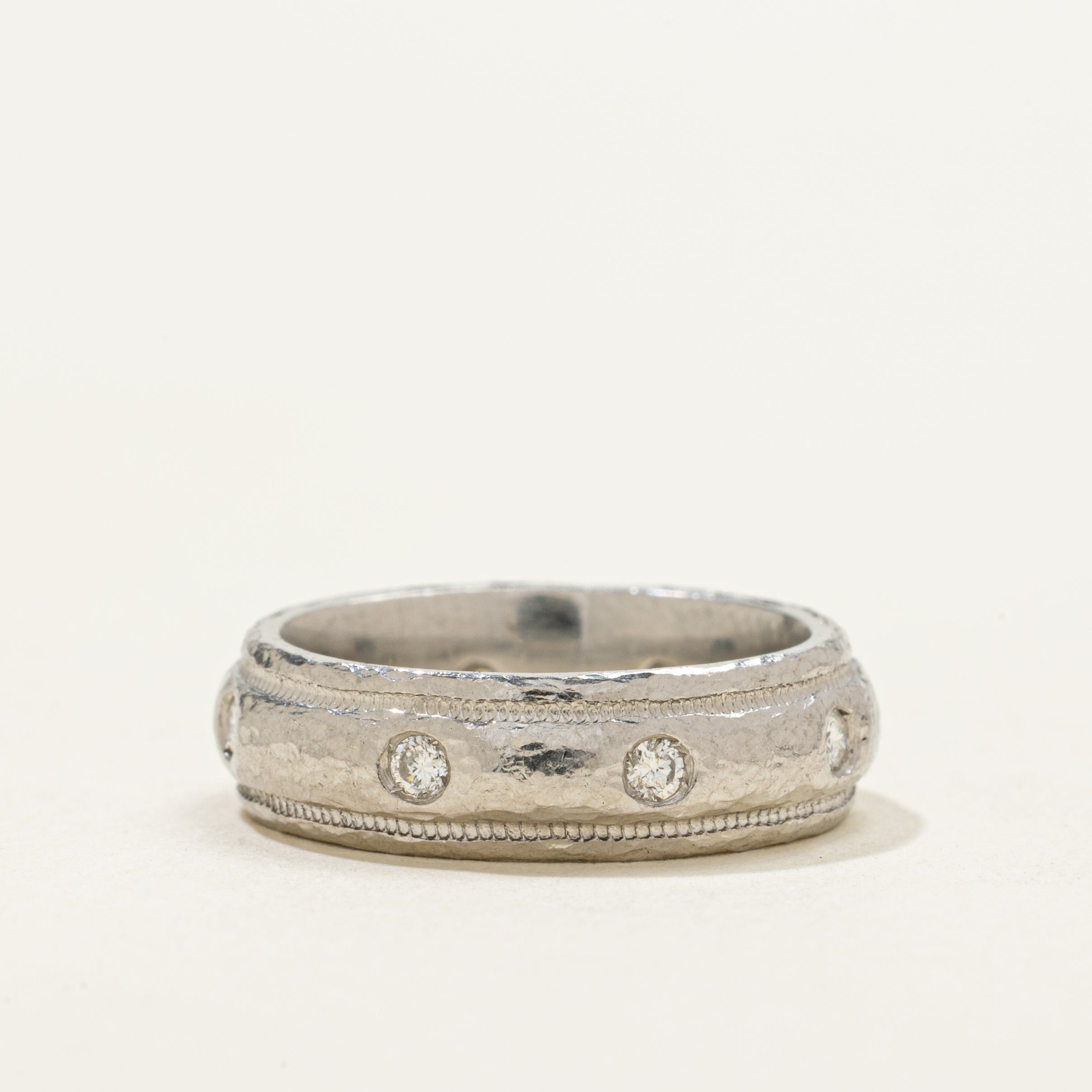 Flush Set Diamond Textured Band | 0.16ctw | 5.20mm | SZ 3.5