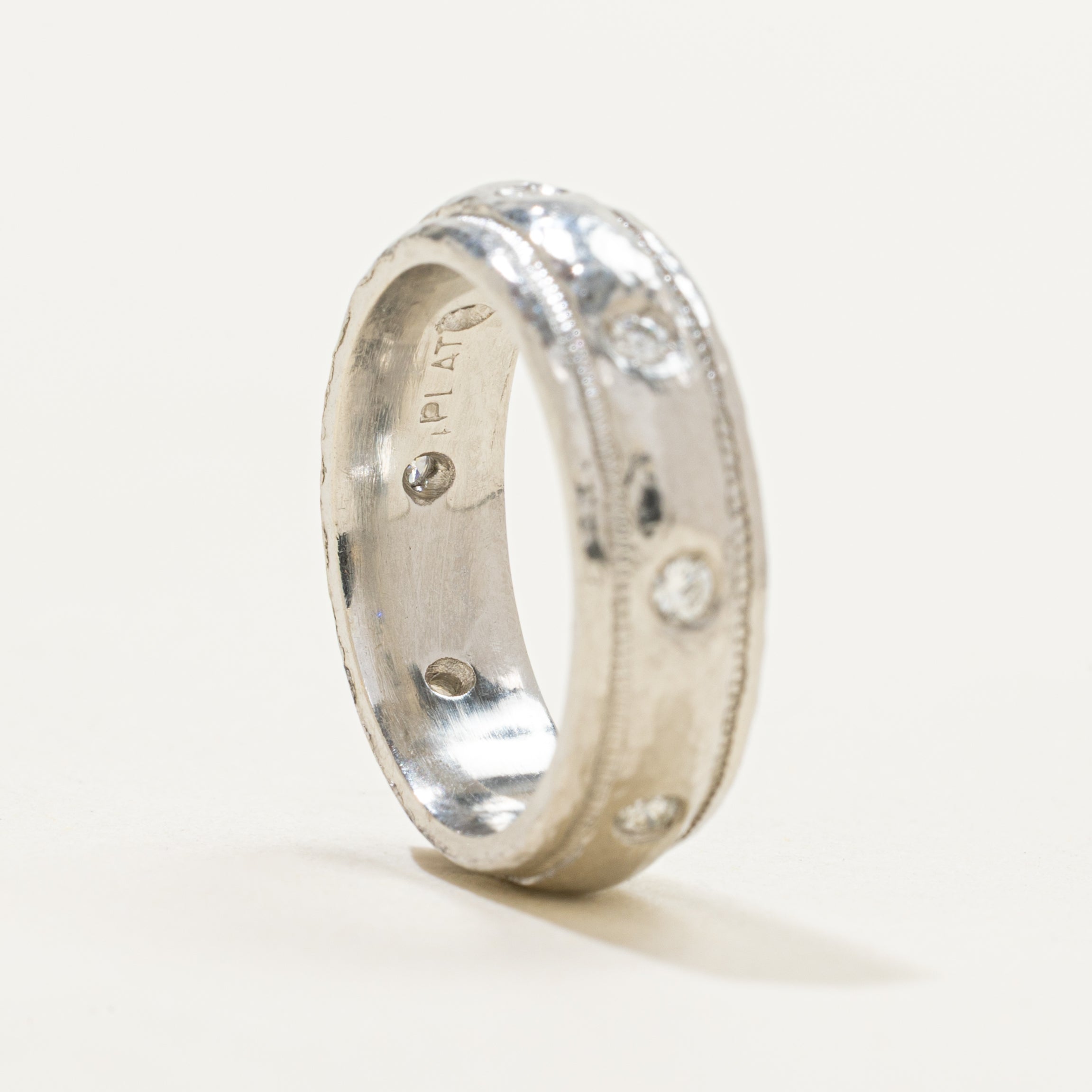 Flush Set Diamond Textured Band | 0.16ctw | 5.20mm | SZ 3.5