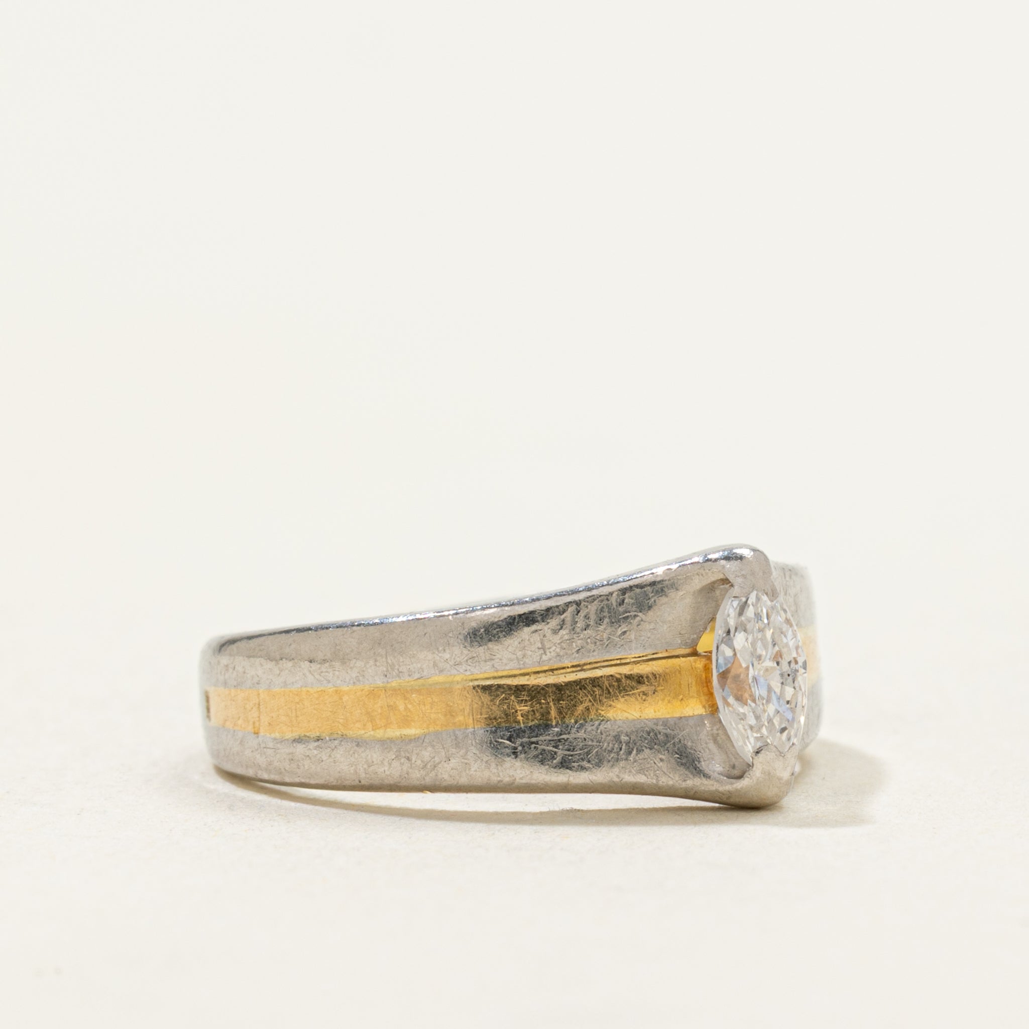 Two Tone Marquise Cut Diamond Ring | 0.19ct | SZ 2.5