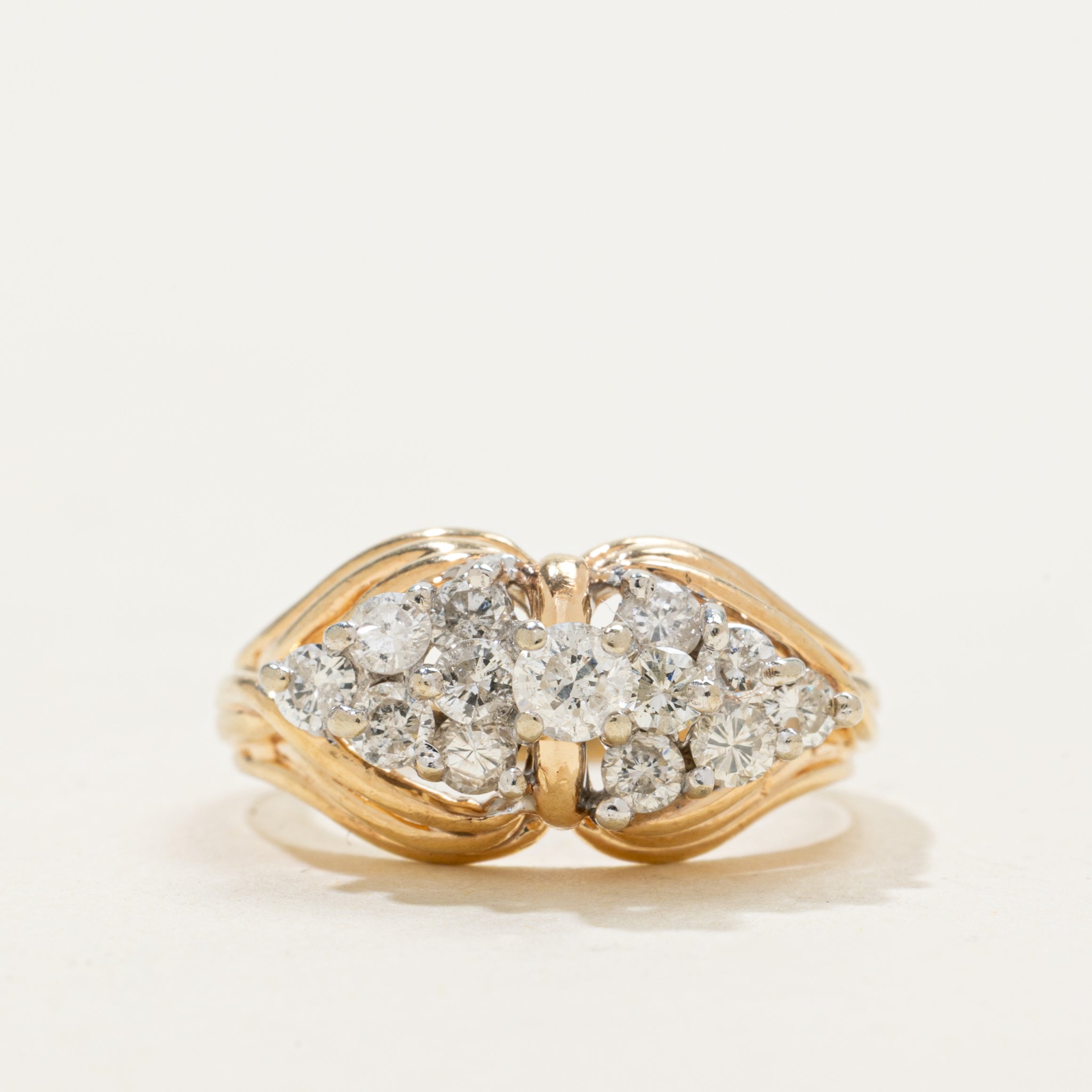 Yellow Gold Diamond Cluster Grooved Ring | 0.53ctw | SZ 4