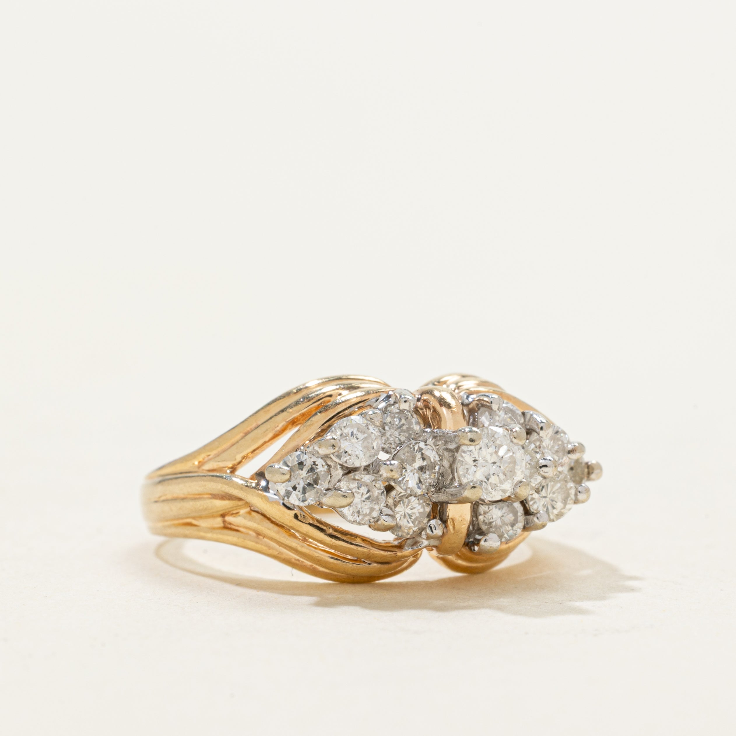 Yellow Gold Diamond Cluster Grooved Ring | 0.53ctw | SZ 4