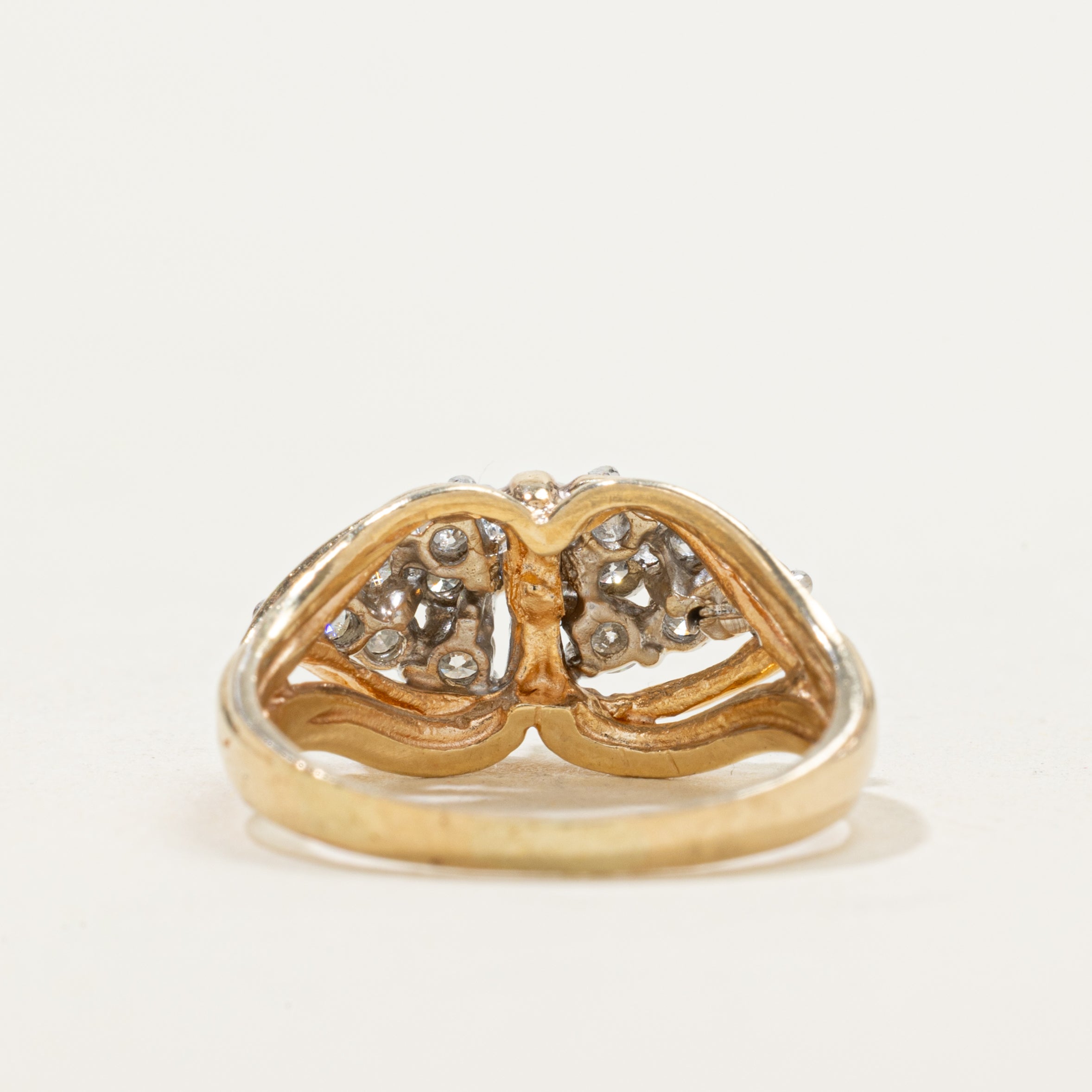 Yellow Gold Diamond Cluster Grooved Ring | 0.53ctw | SZ 4