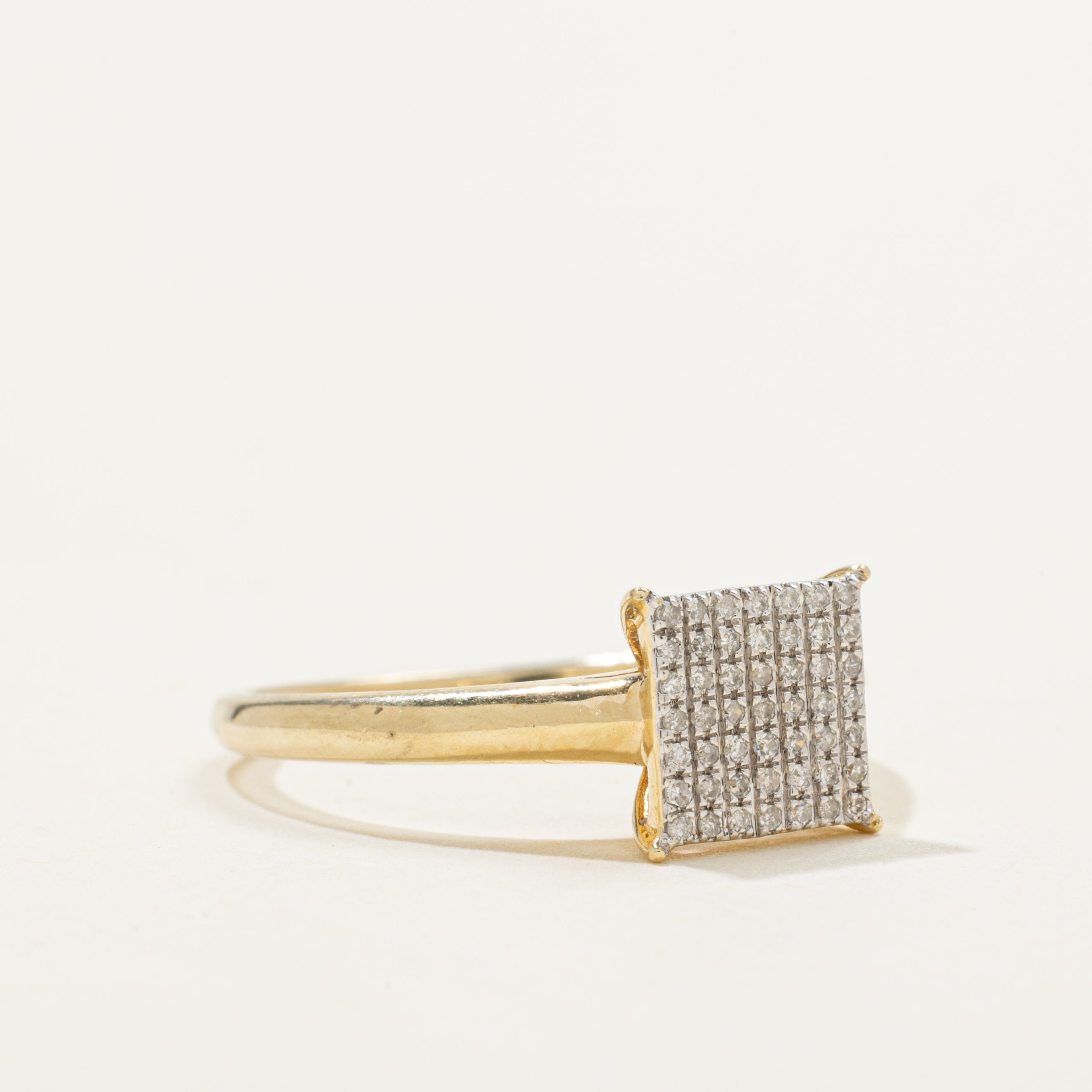 Yellow Gold Diamond Square Grid Ring | SZ 7