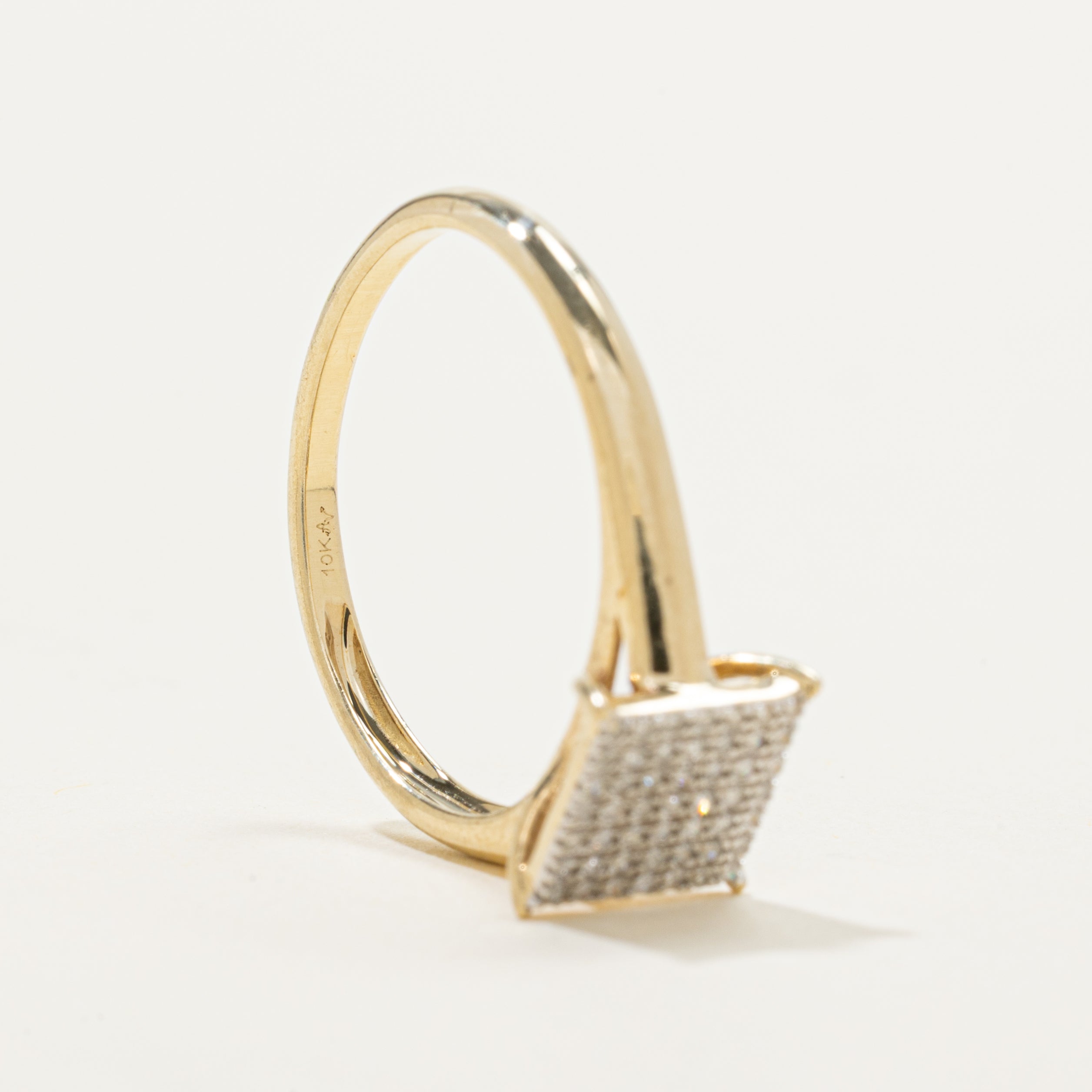 Yellow Gold Diamond Square Grid Ring | SZ 7
