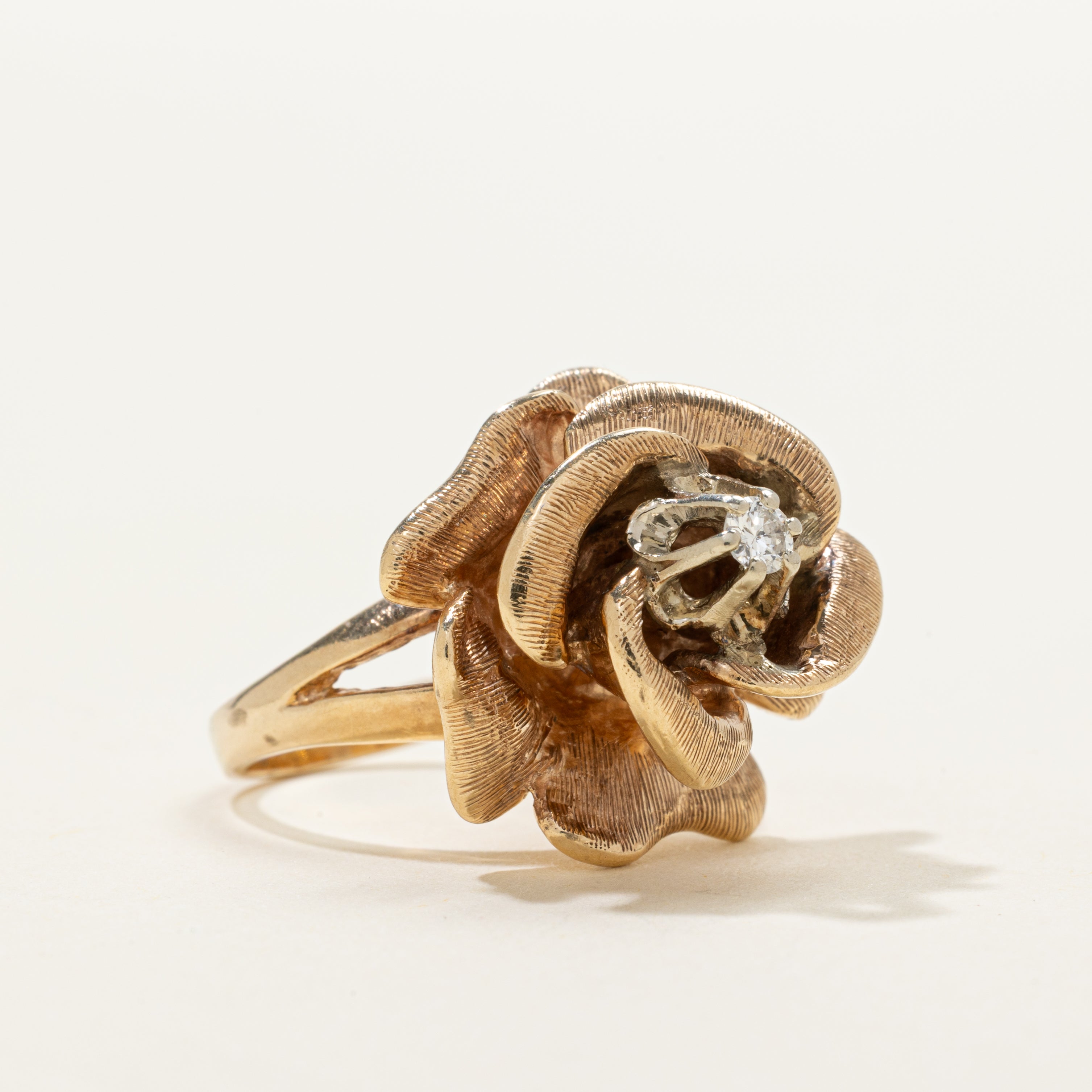 Diamond Textured Rose Cocktail Ring | 0.08ct | SZ 5