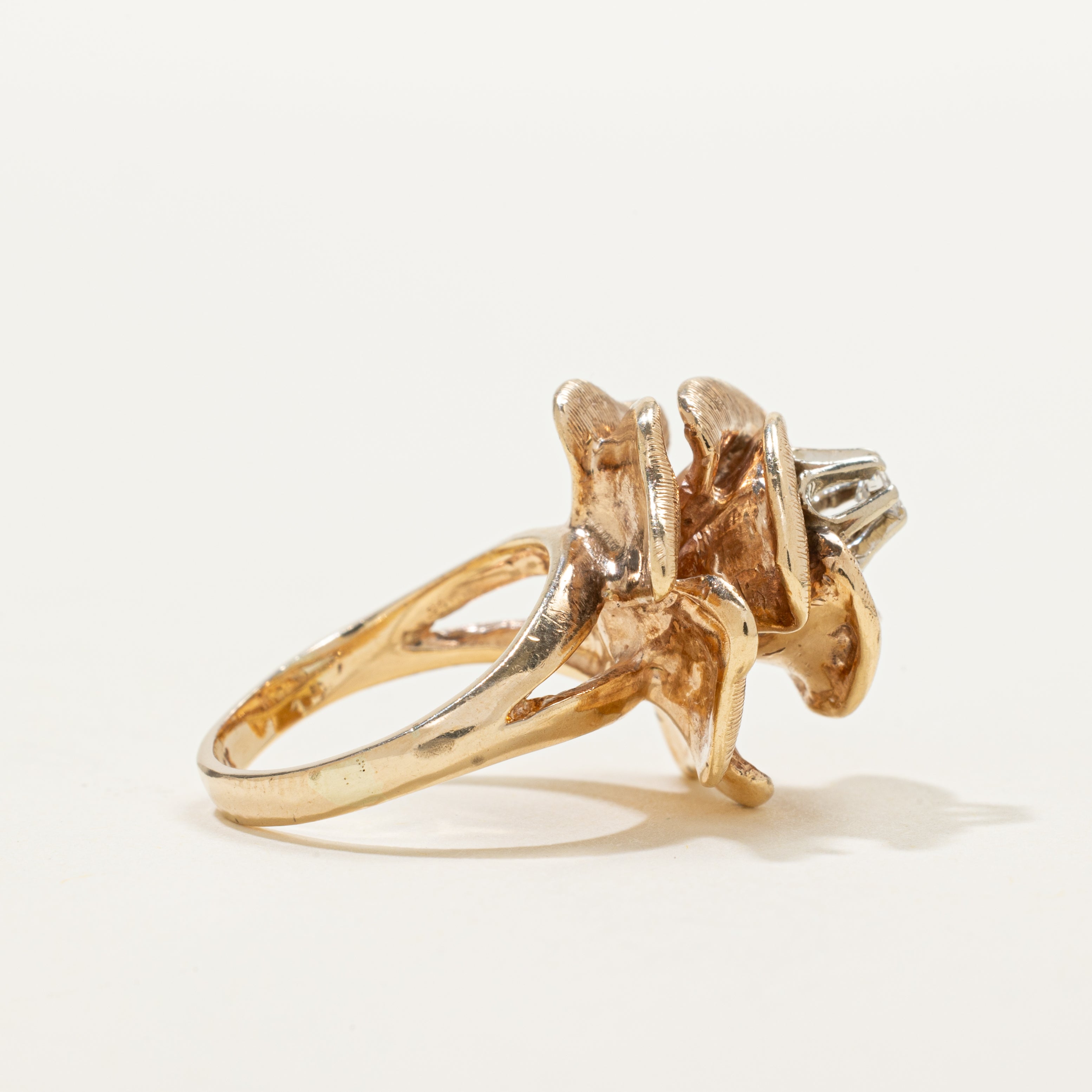 Diamond Textured Rose Cocktail Ring | 0.08ct | SZ 5
