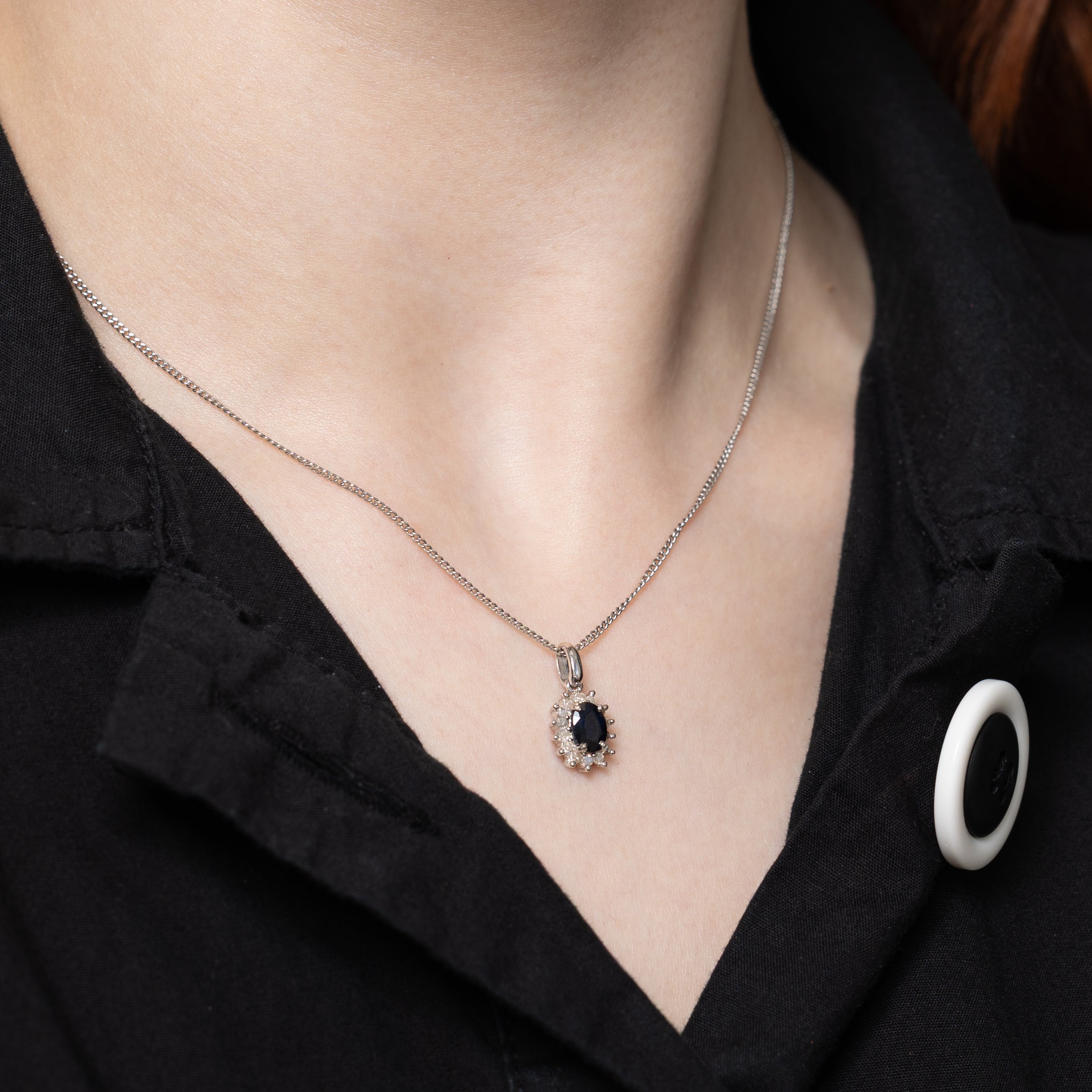 Sapphire & Diamond Halo Petal Pendant | 0.58ct, 0.11ctw
