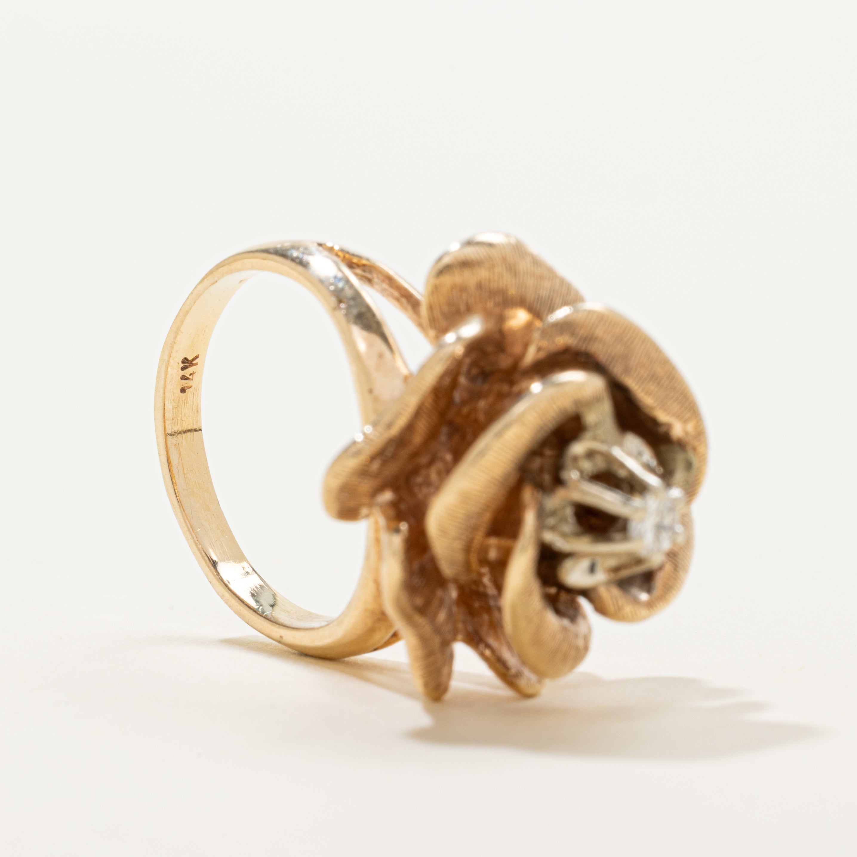 Diamond Textured Rose Cocktail Ring | 0.08ct | SZ 5