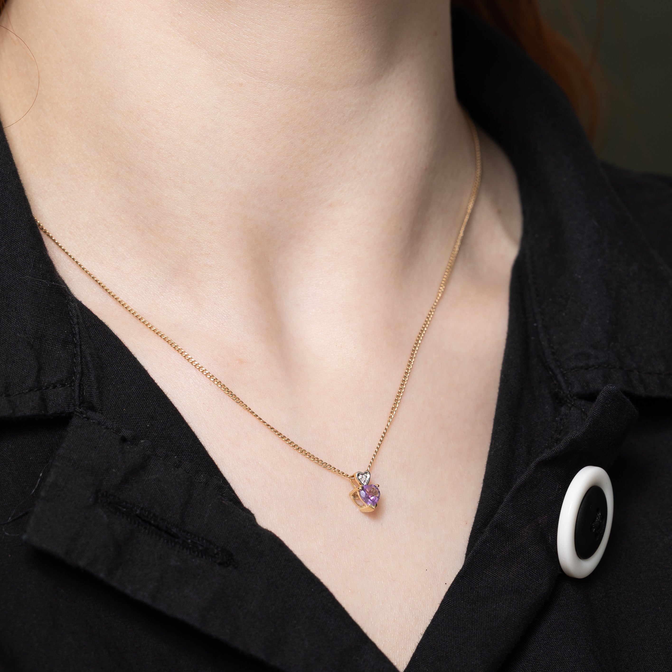 Heart Cut Amethyst & Diamond Pendant | 0.30ct, 0.005ct