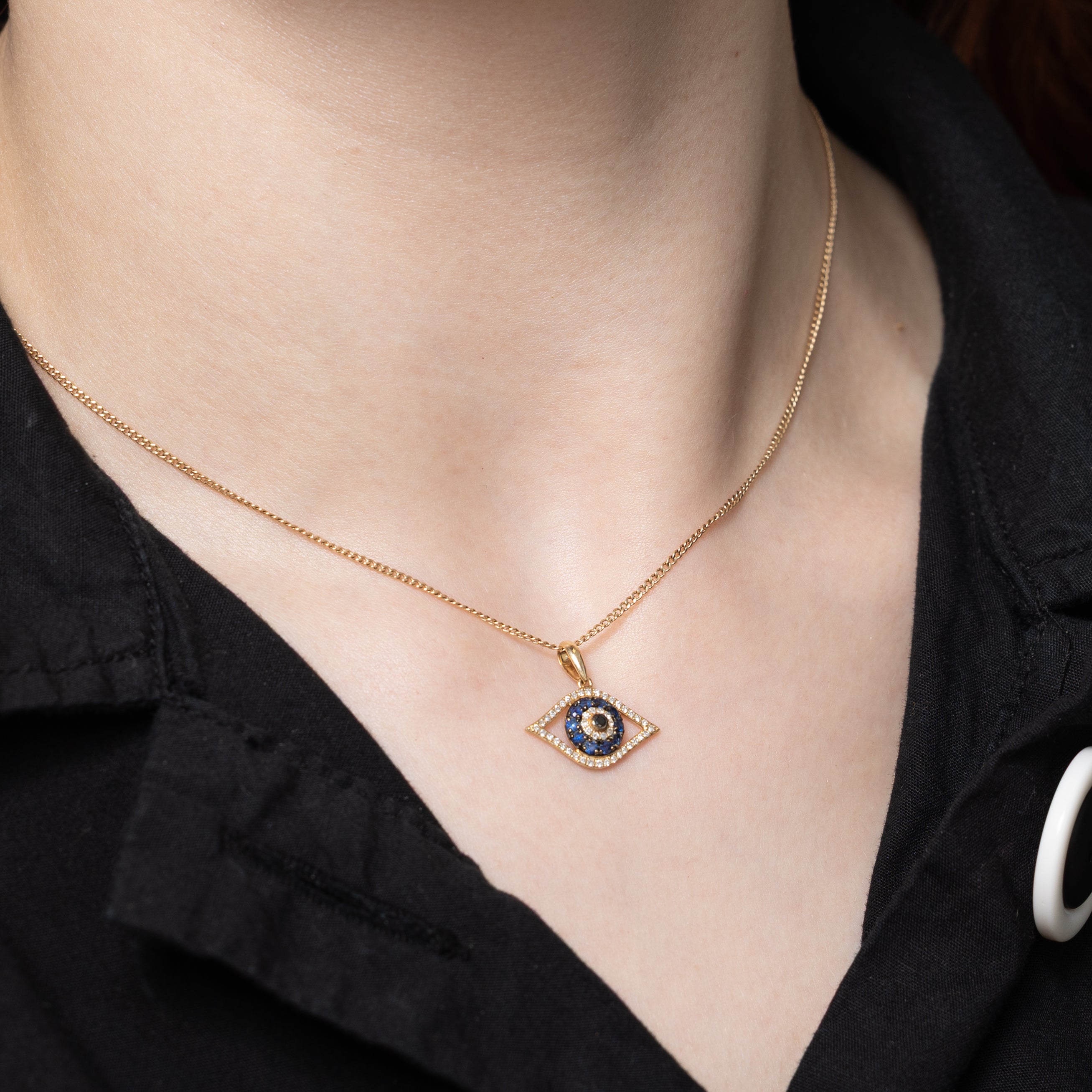 'Effy' Sapphire, Diamond & Onyx Evil Eye Charm | 0.17ctw, 0.05ctw, 0.02ct