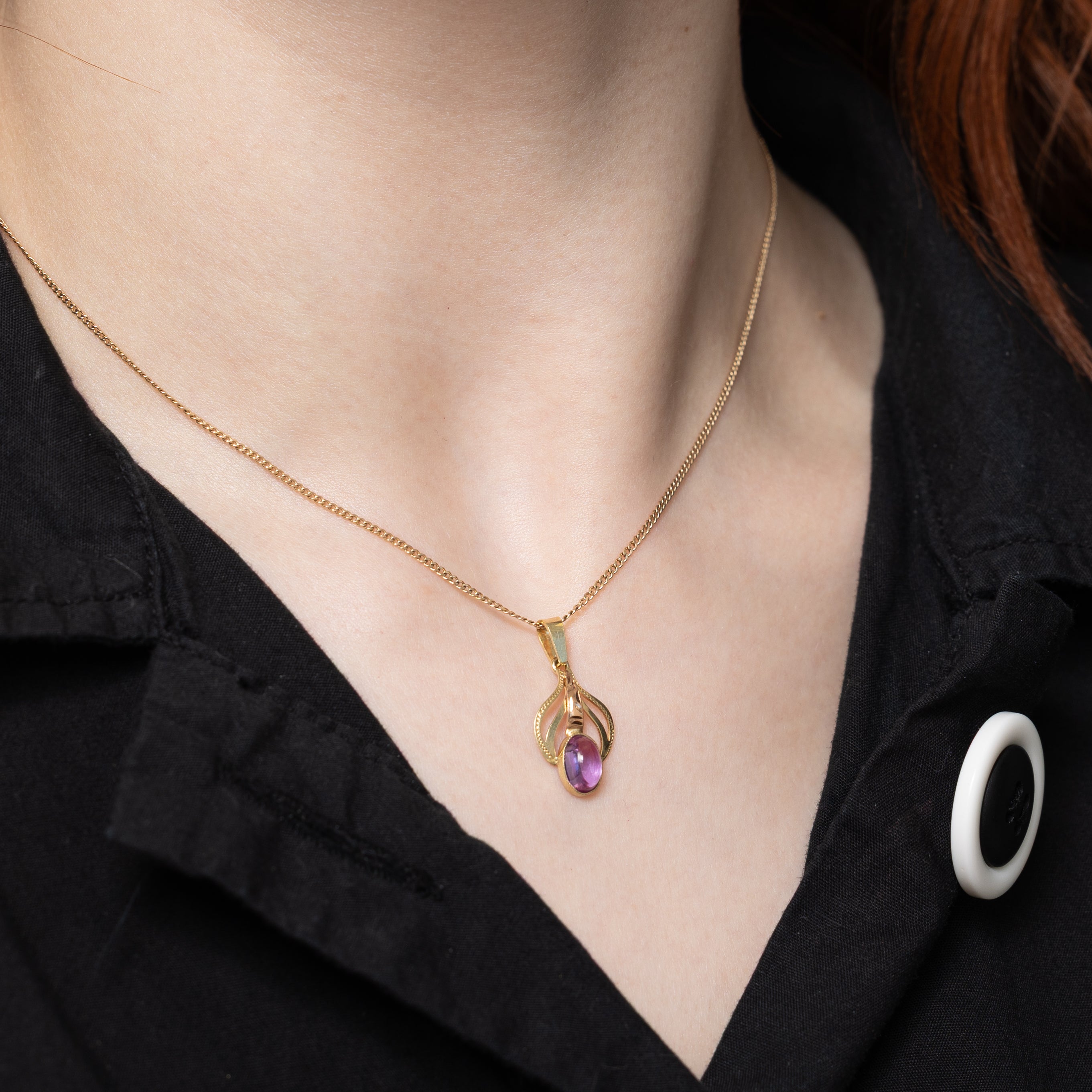 Czech Hallmarked Pink Tourmaline Two-Toned Engraved Pendant | 1.10ct