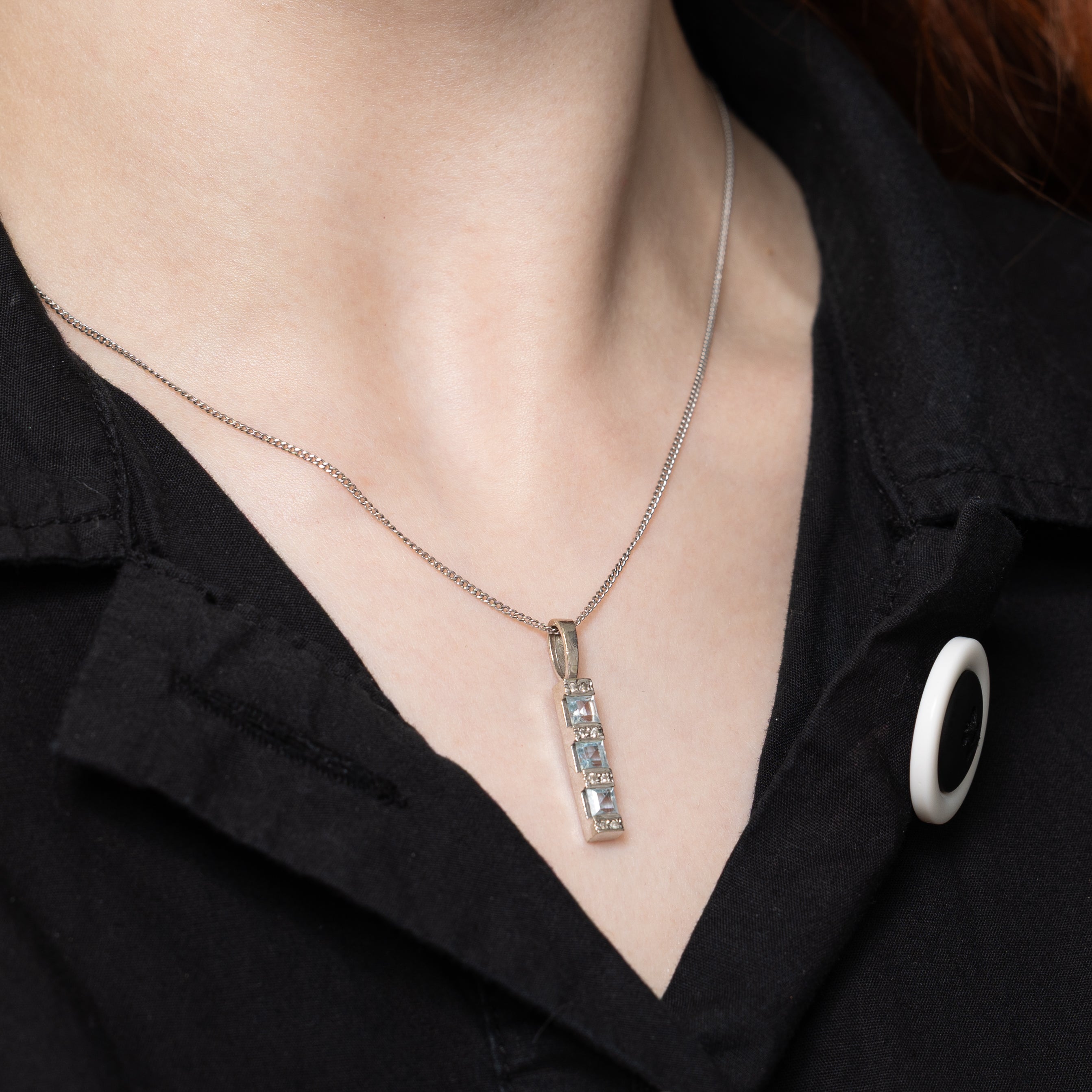 Step Cut Aquamarine & Diamond Column Pendant | 0.92ctw, 0.16ctw