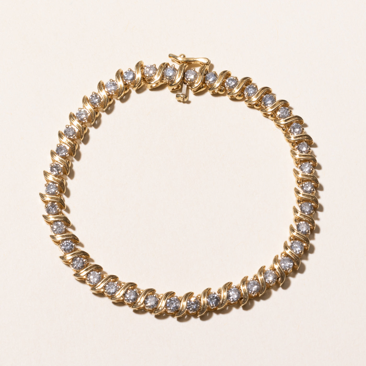 Yellow Gold Diamond Wave Tennis Bracelet | 3.04ctw | 7"