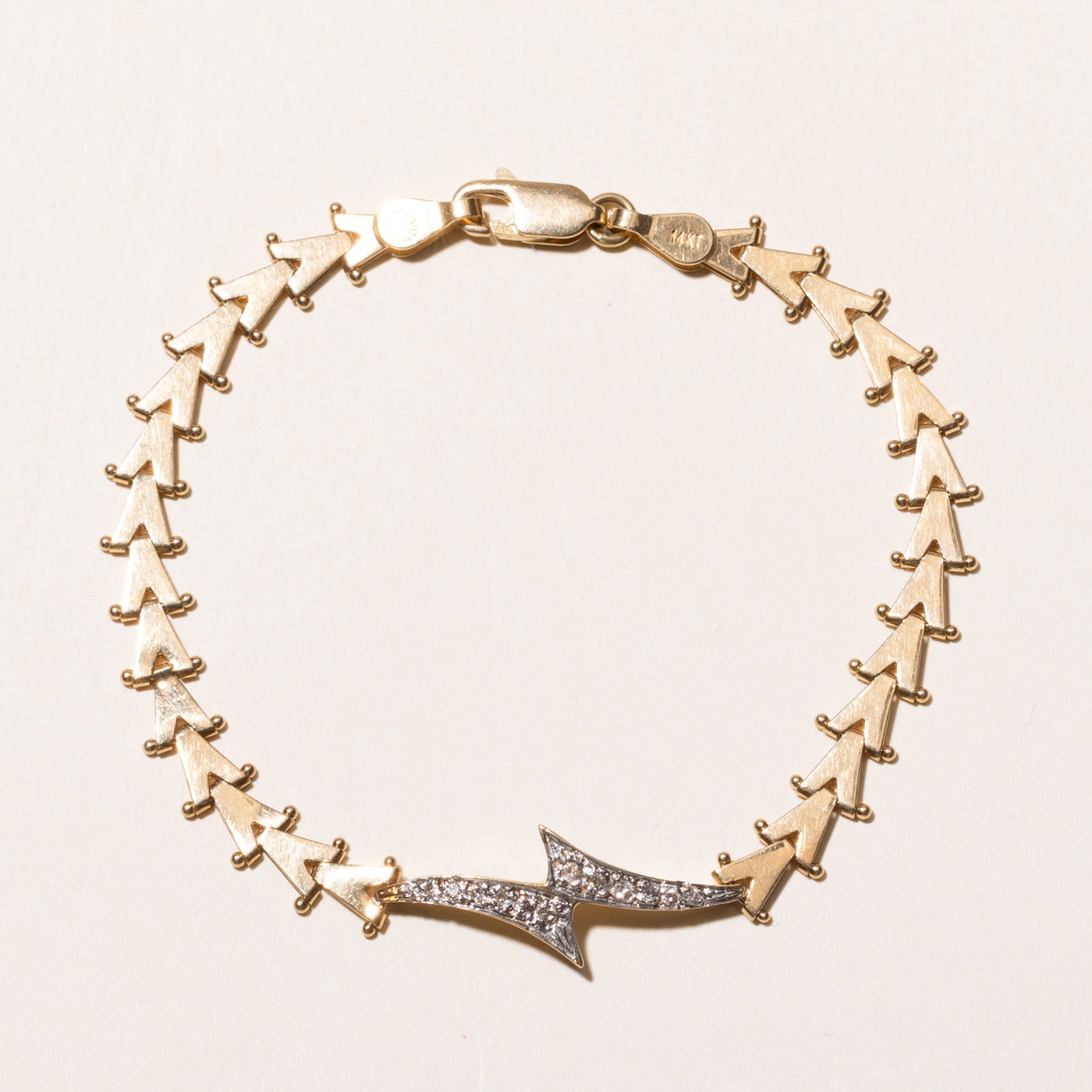 Yellow Gold Diamond Bypass V Link Bracelet | 0.13ctw | 7.25"