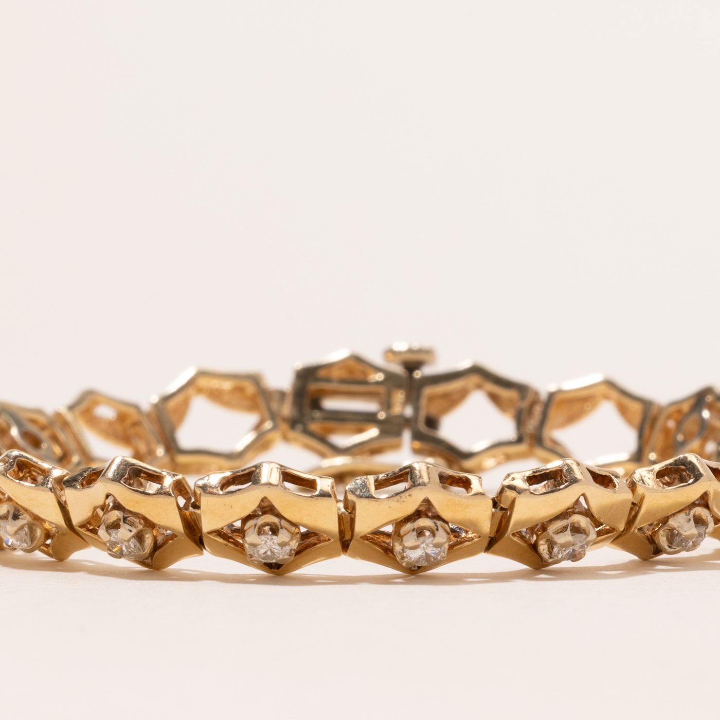 Yellow Gold Diamond Hexagon Design Tennis Bracelet | 1.00ctw | 7.5"