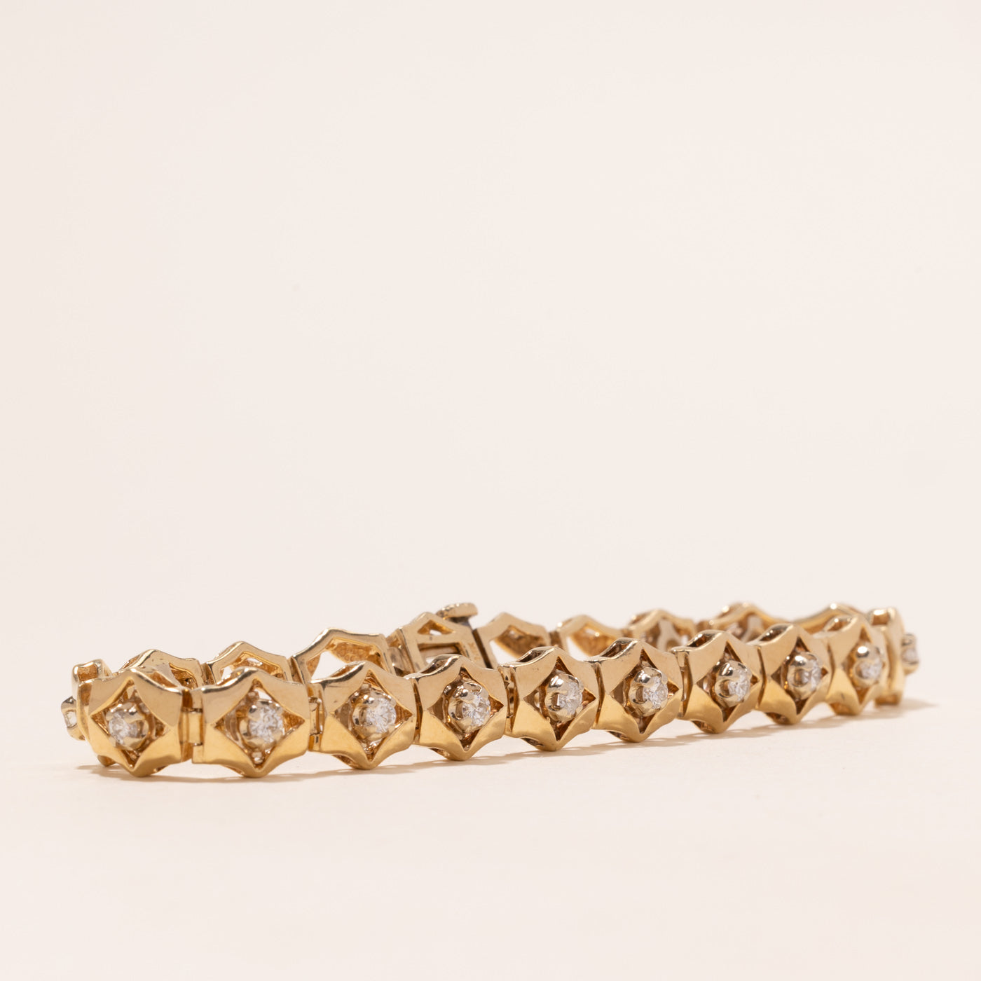 Yellow Gold Diamond Hexagon Design Tennis Bracelet | 1.00ctw | 7.5"