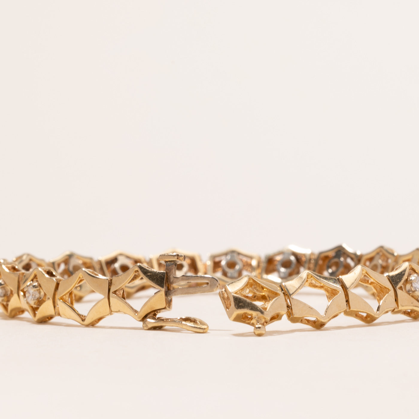 Yellow Gold Diamond Hexagon Design Tennis Bracelet | 1.00ctw | 7.5"