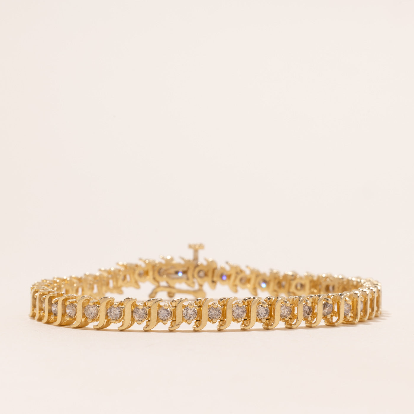 Yellow Gold Brown Diamond Wave Tennis Bracelet | 2.86ctw | SZ 6.75 | 7.25"