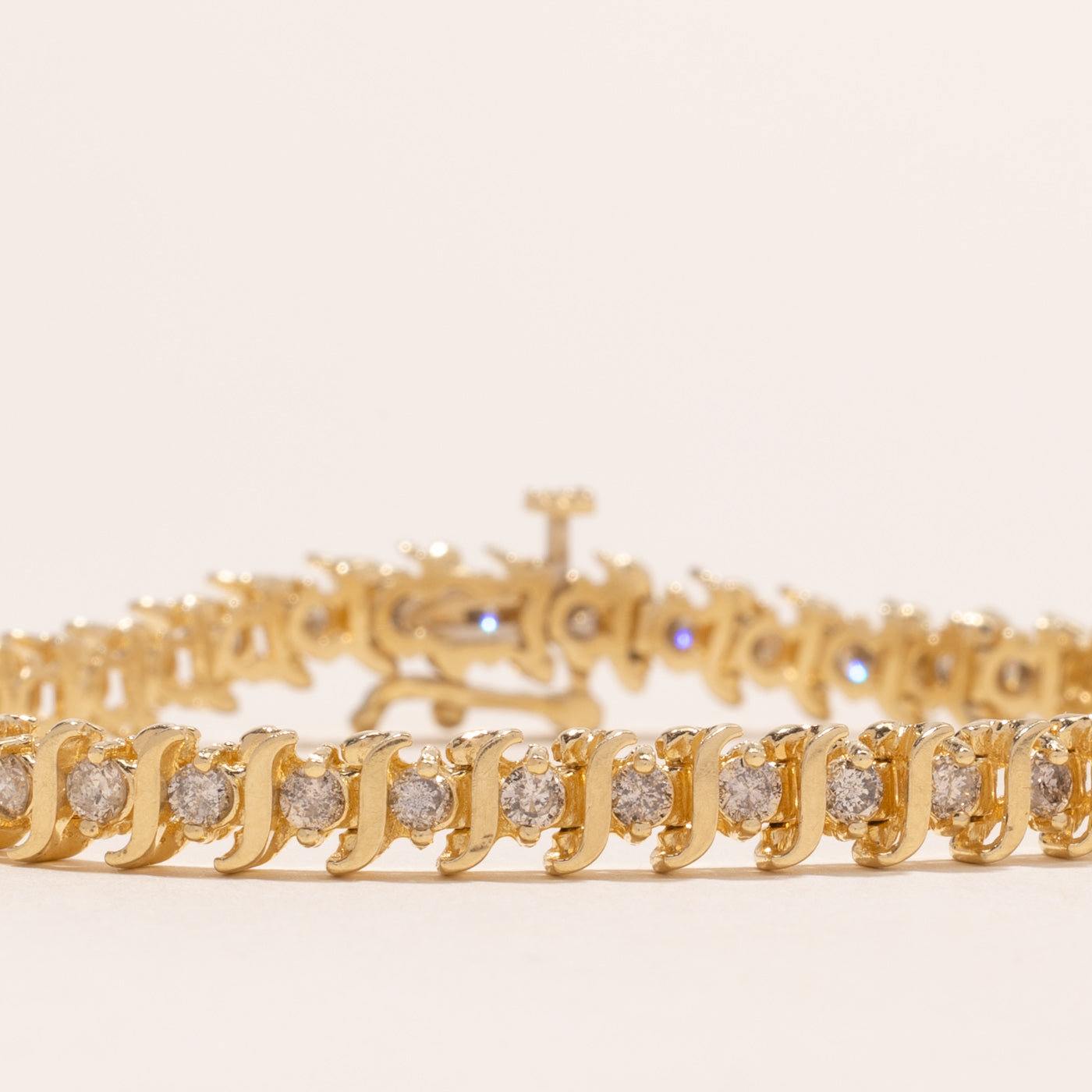 Yellow Gold Brown Diamond Wave Tennis Bracelet | 2.86ctw | SZ 6.75 | 7.25"