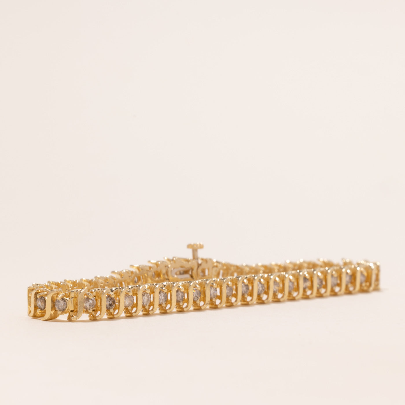 Yellow Gold Brown Diamond Wave Tennis Bracelet | 2.86ctw | SZ 6.75 | 7.25"