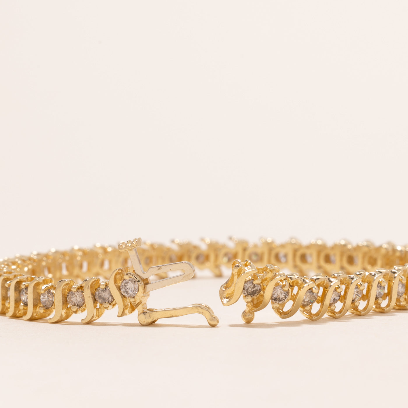 Yellow Gold Brown Diamond Wave Tennis Bracelet | 2.86ctw | SZ 6.75 | 7.25"