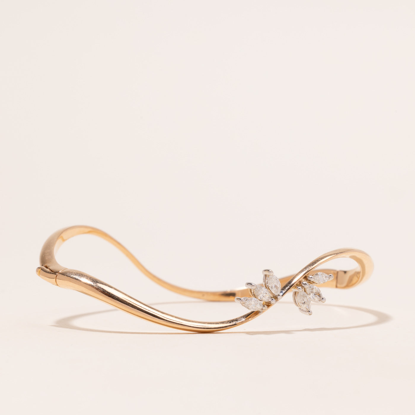 18k Marquise Cut Diamond Wave Bangle | 0.36ctw | 7.75"