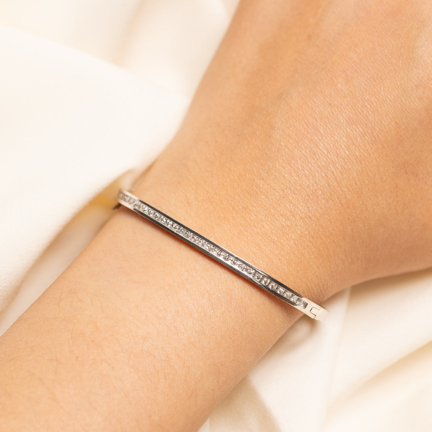 White Gold Semi Eternity Diamond Bangle | 0.66ctw | 7.5"