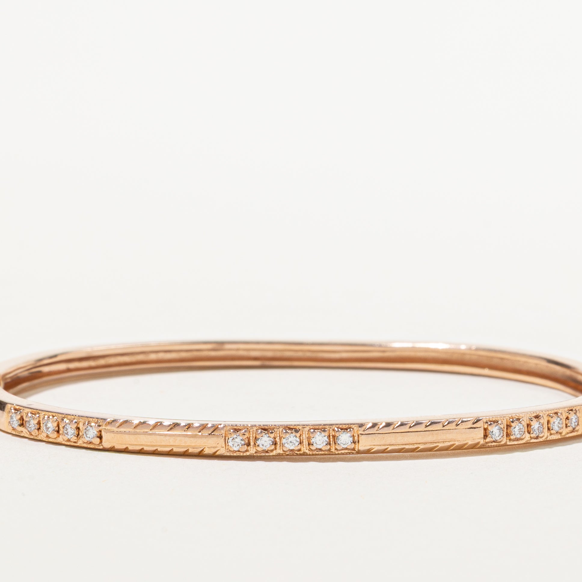Rose Gold Diamond Engraved Bangle | 0.22ctw | 5.5"