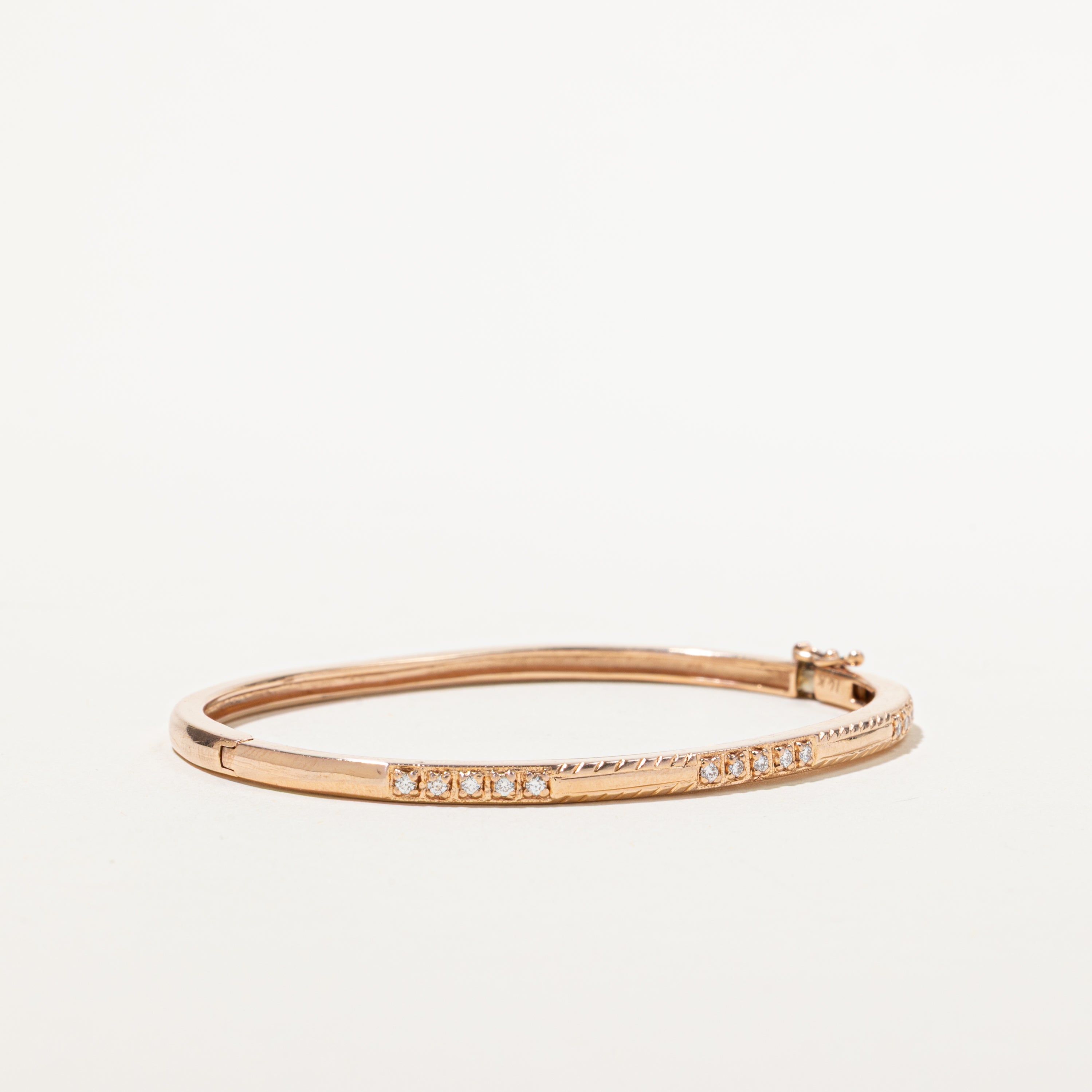 Rose Gold Diamond Engraved Bangle | 0.22ctw | 5.5"