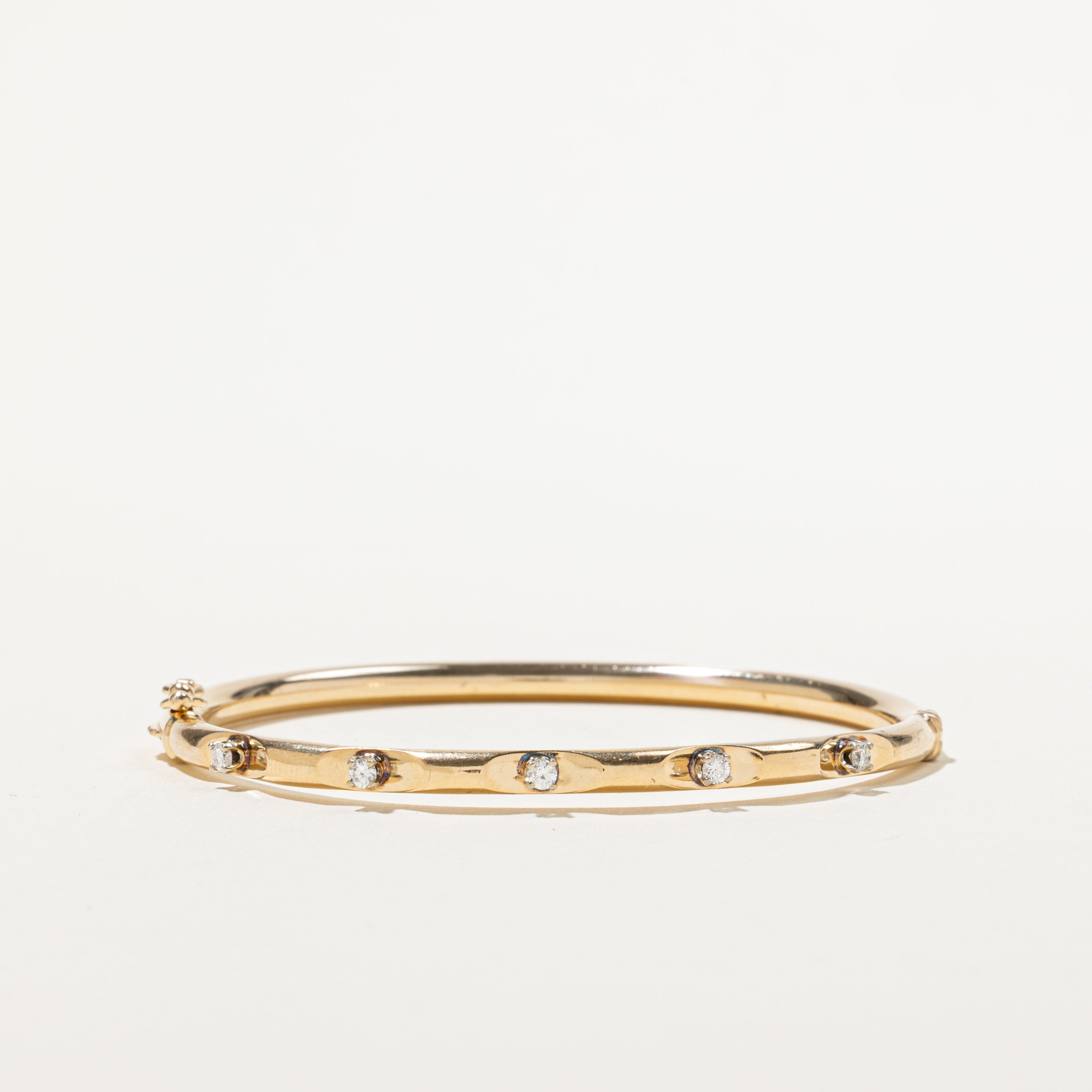 Yellow Gold Five Stone Diamond Cuff Bracelet | 0.22ctw | 6"