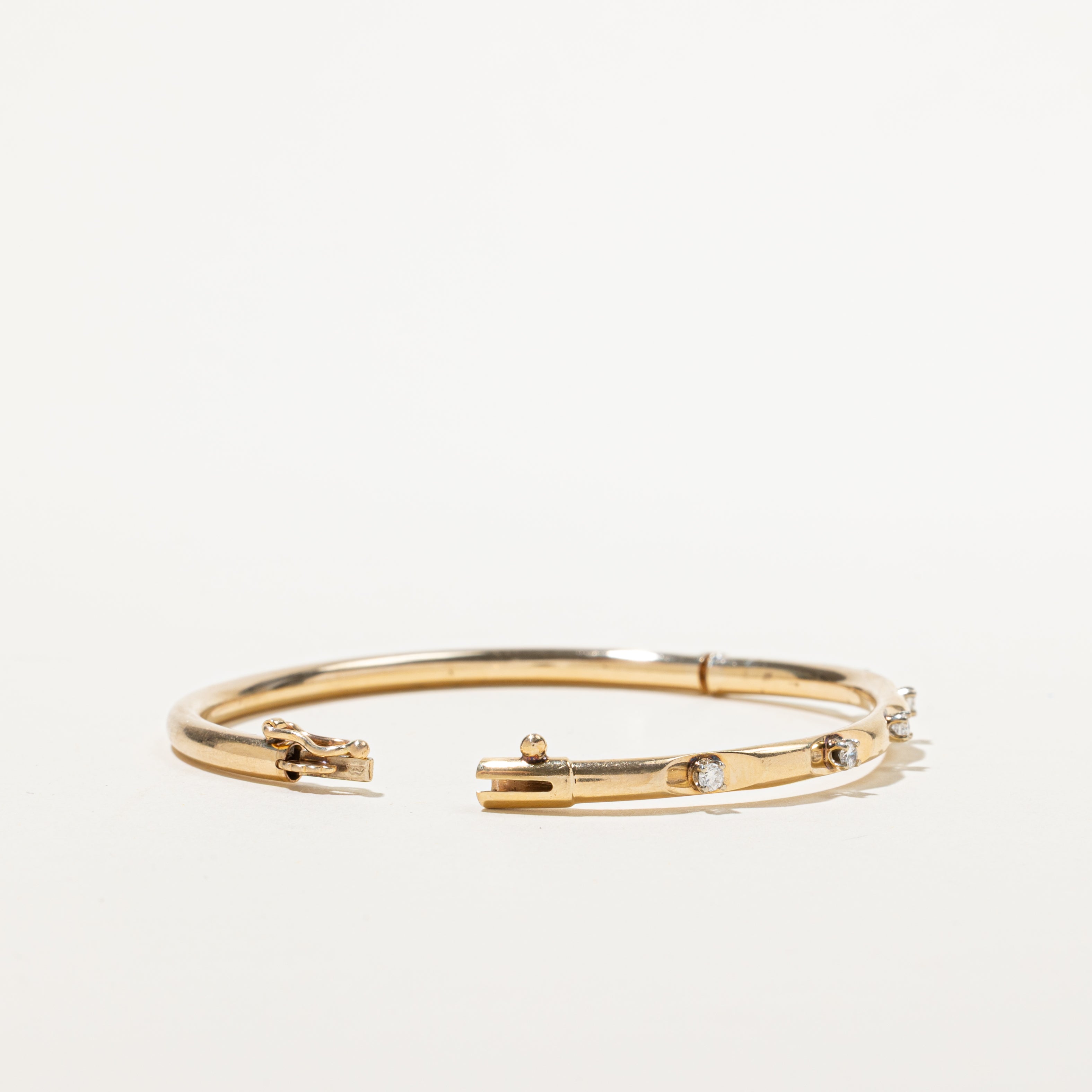 Yellow Gold Five Stone Diamond Cuff Bracelet | 0.22ctw | 6"