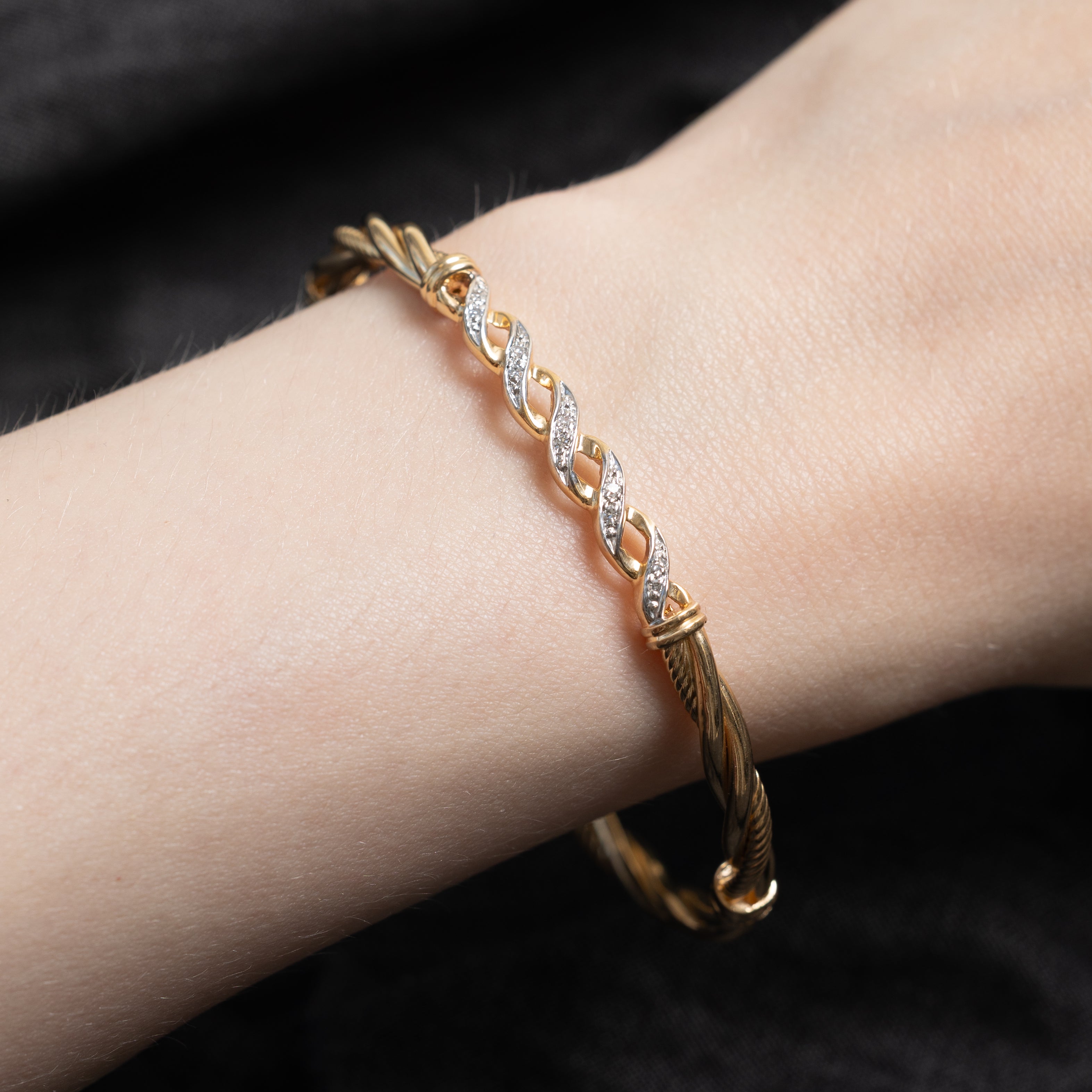 Yellow Gold Diamond Twisted Bangle | 0.10ctw