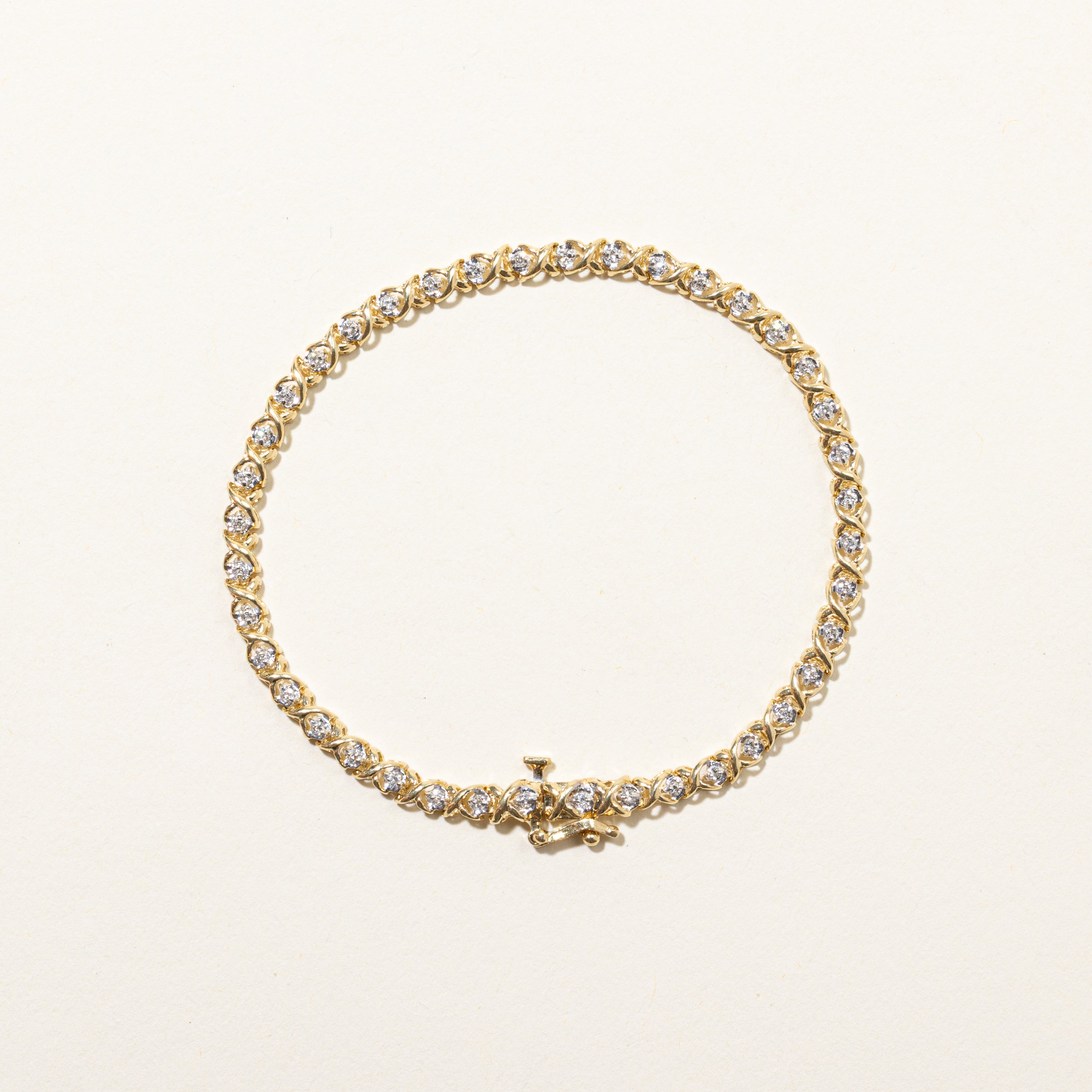 Yellow Gold Diamond Swirl Tennis Bracelet | 0.44ctw | 7"