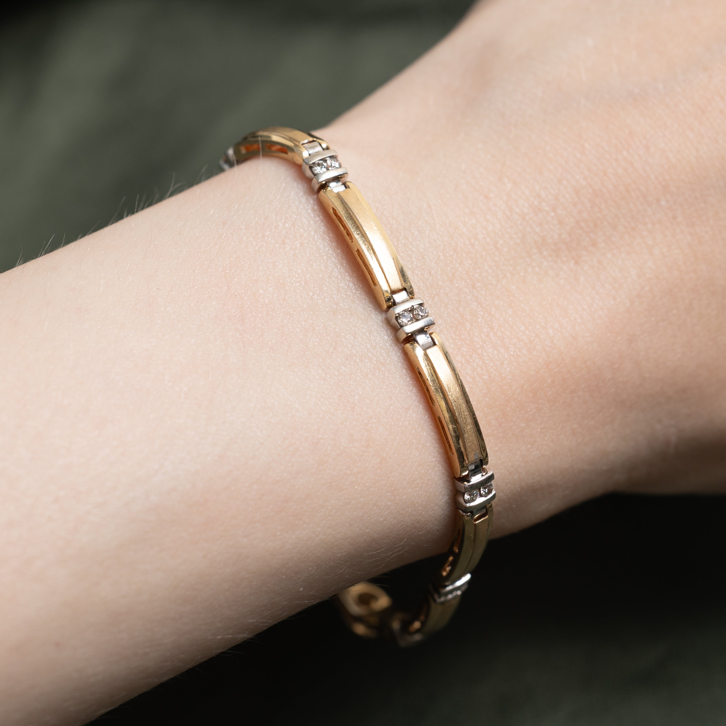 Yellow Gold Diamond Bar Link Bracelet | 0.40ctw | 7.5"