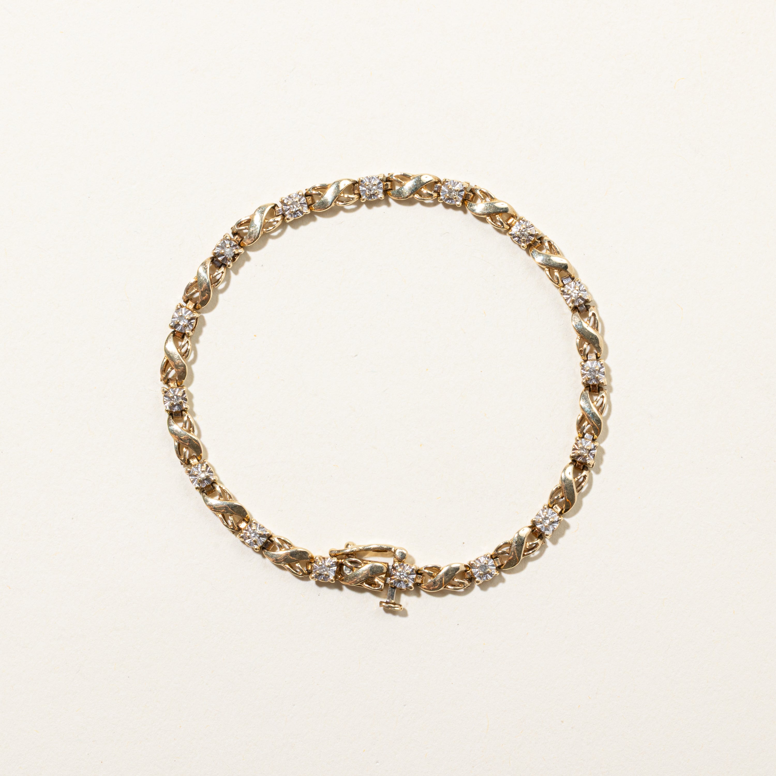 Yellow Gold Diamond Infinity Link Tennis Bracelet | 0.24ctw | 7"