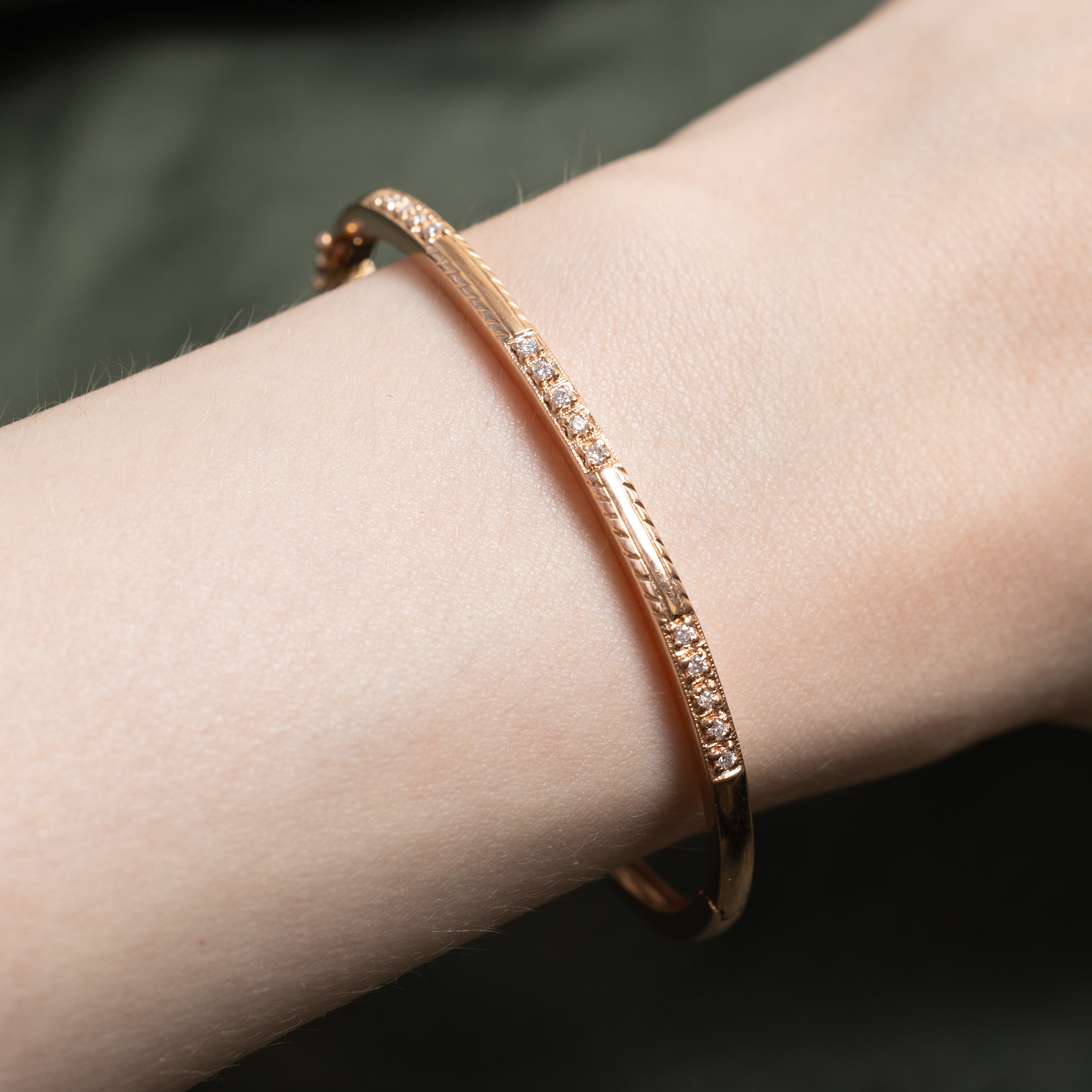 Rose Gold Diamond Engraved Bangle | 0.22ctw | 5.5"