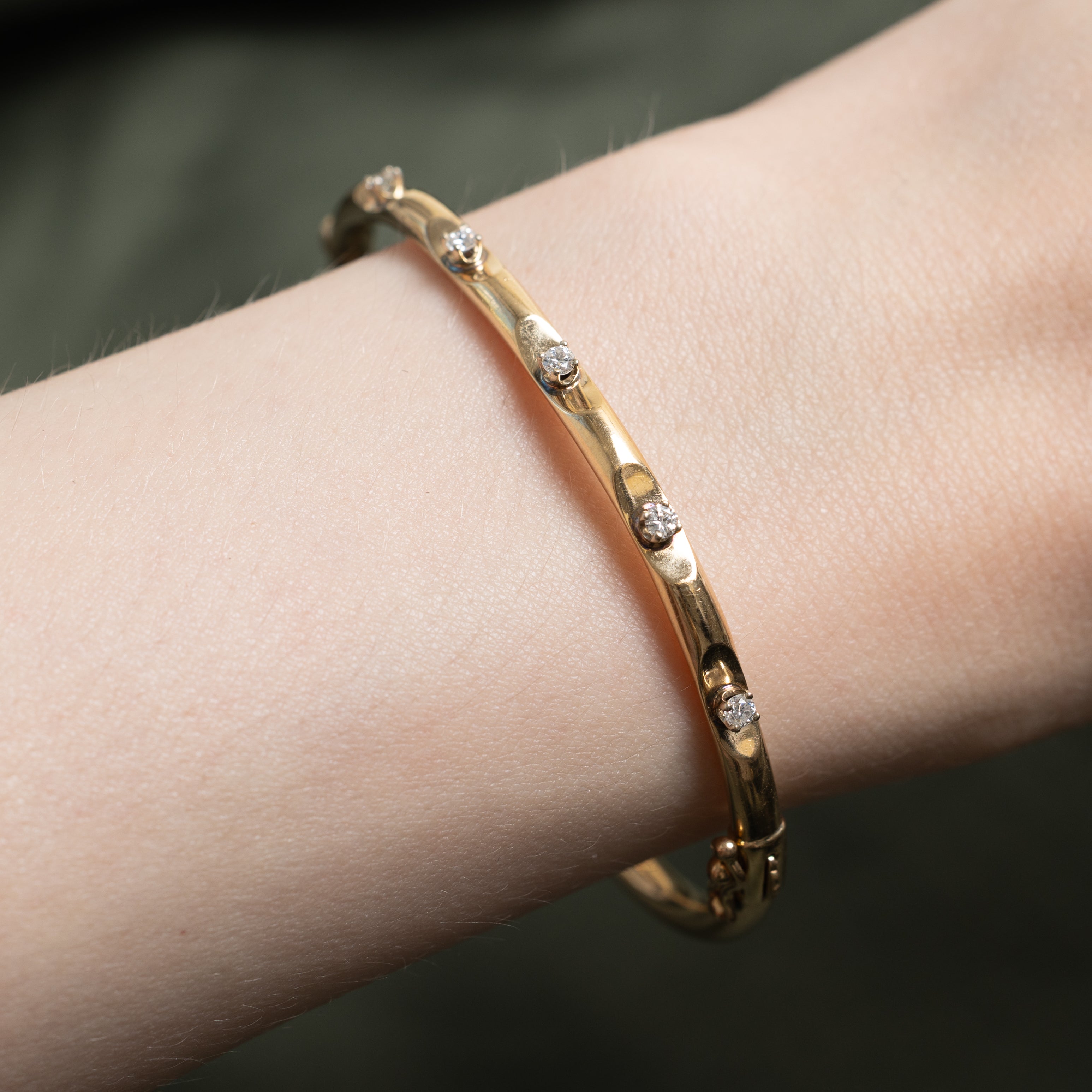 Yellow Gold Five Stone Diamond Cuff Bracelet | 0.22ctw | 6"