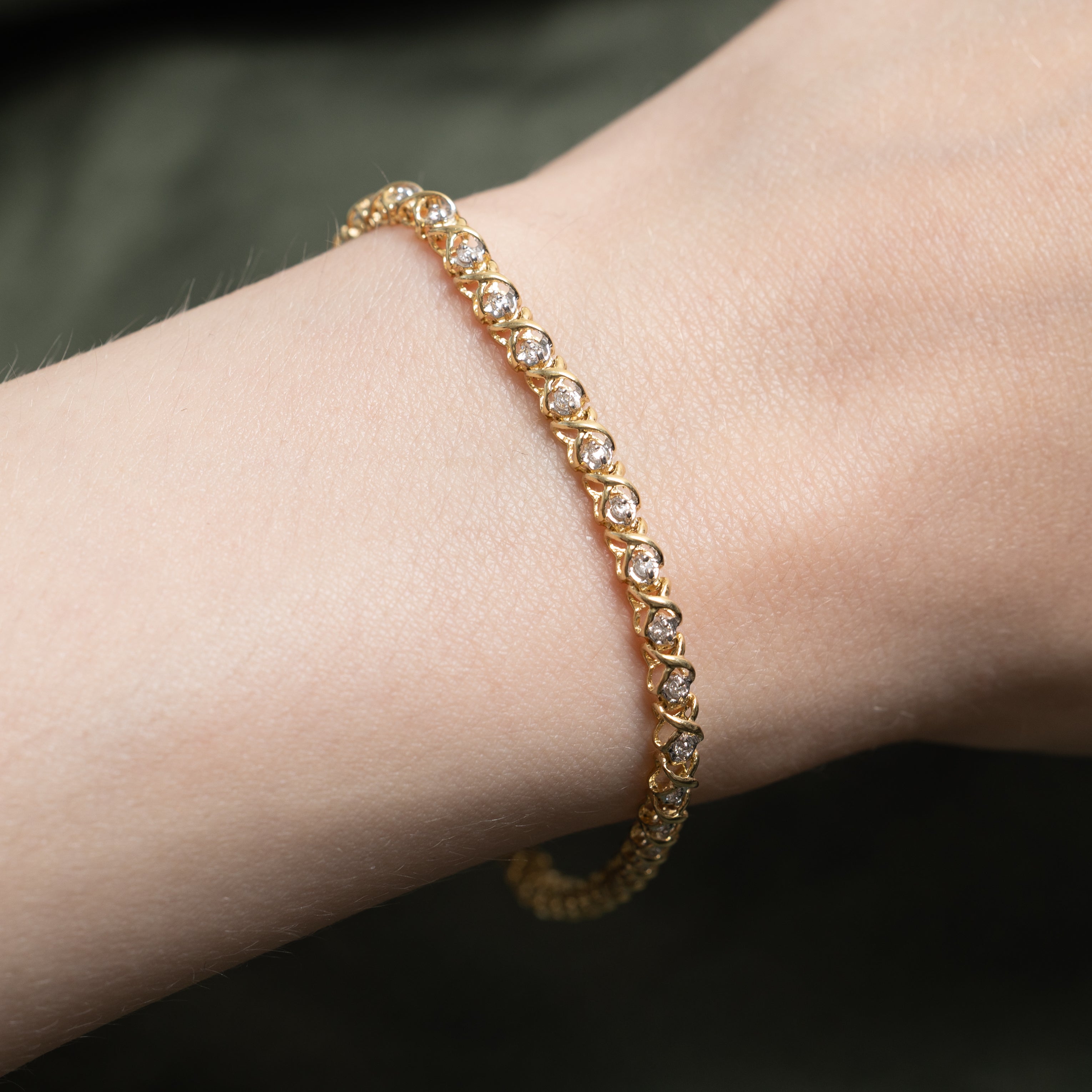 Yellow Gold Diamond Swirl Tennis Bracelet | 0.44ctw | 7"